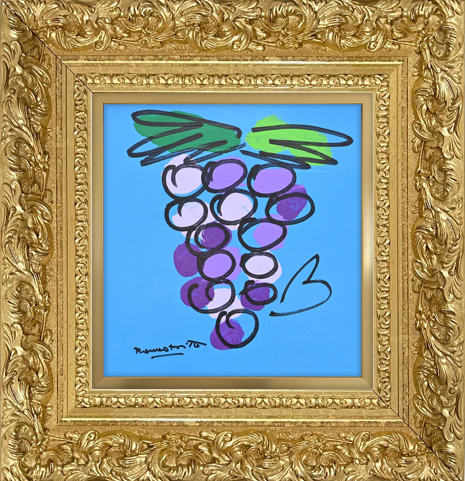 Romero Britto grapes original drawing colorful pop art design