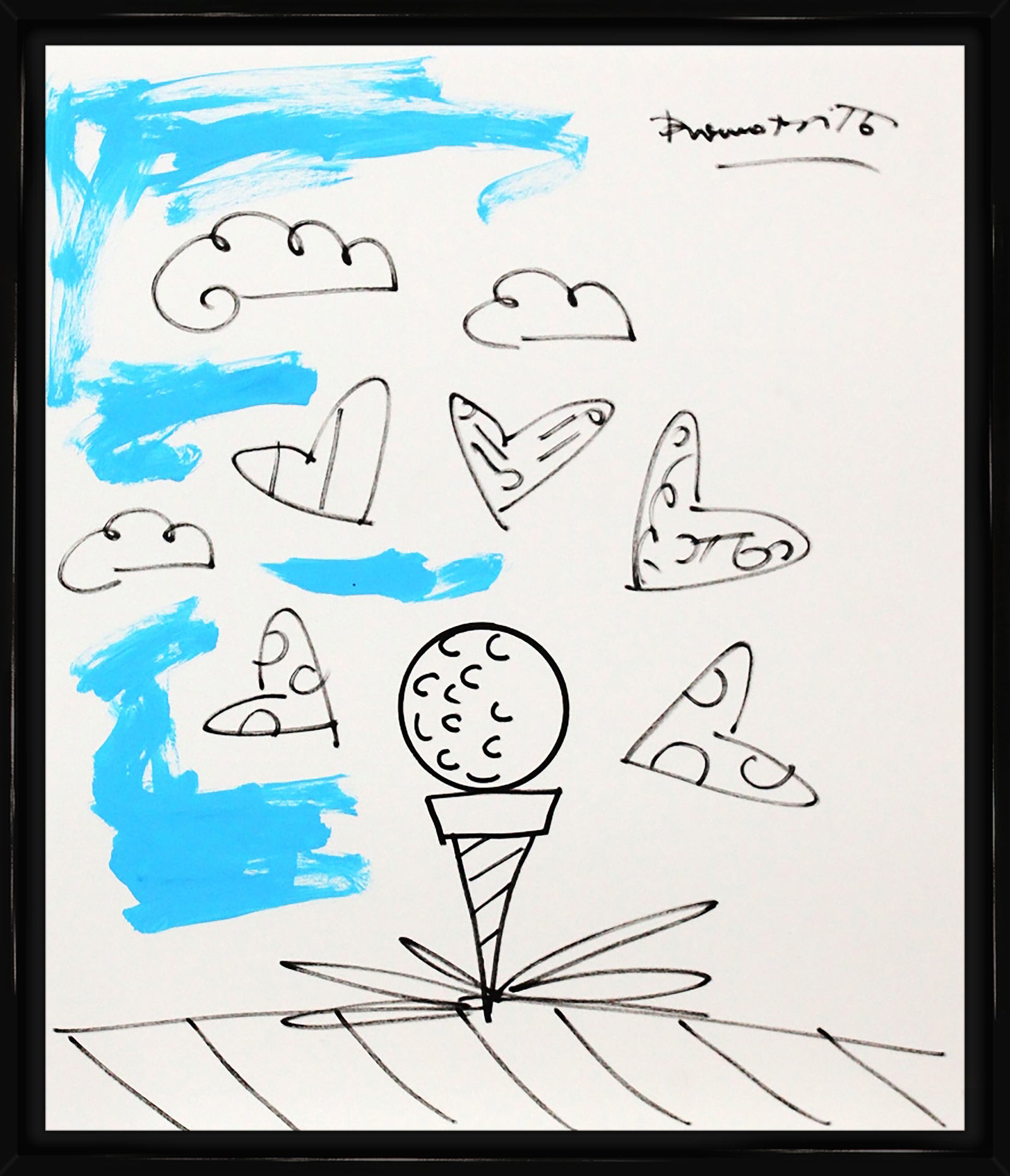 Romero Britto baby blue tee original drawing contemporary pop art piece