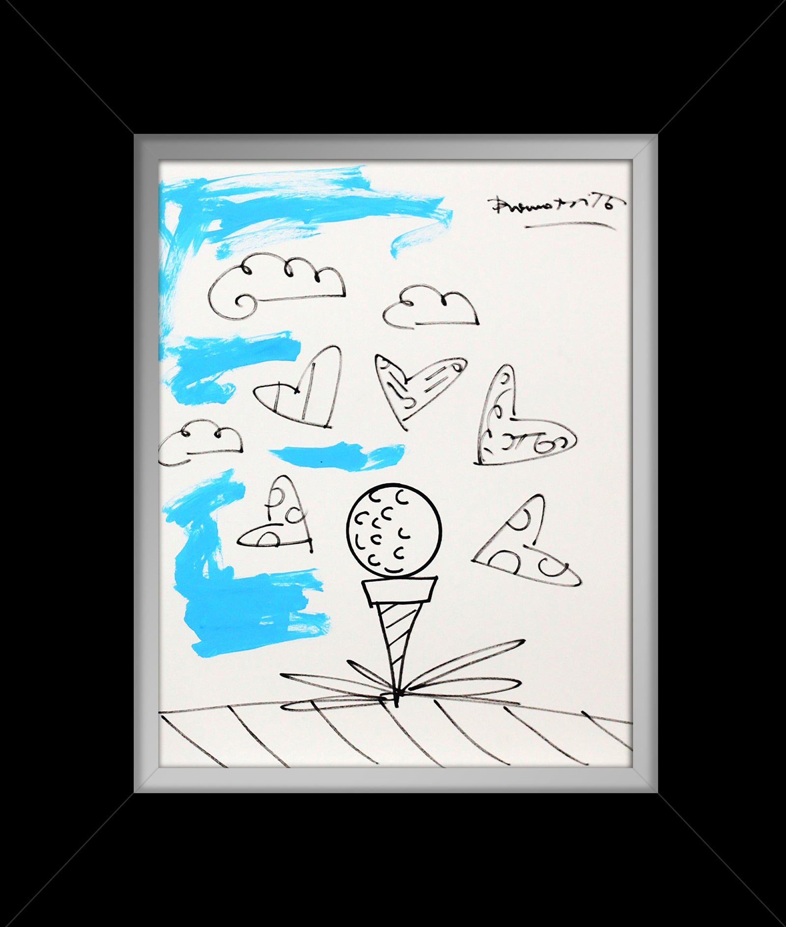 Romero Britto baby blue tee original drawing colorful pop art design