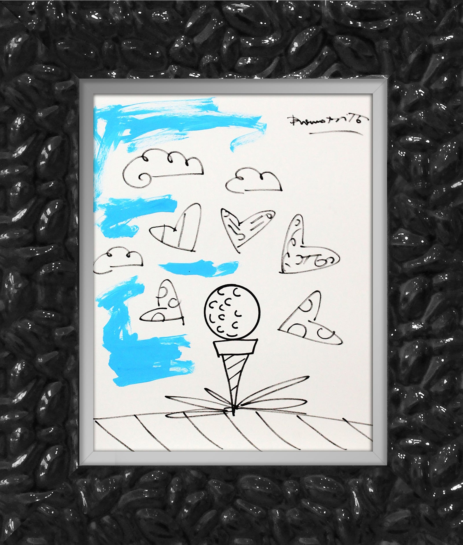 Romero Britto baby blue tee original drawing contemporary pop art piece