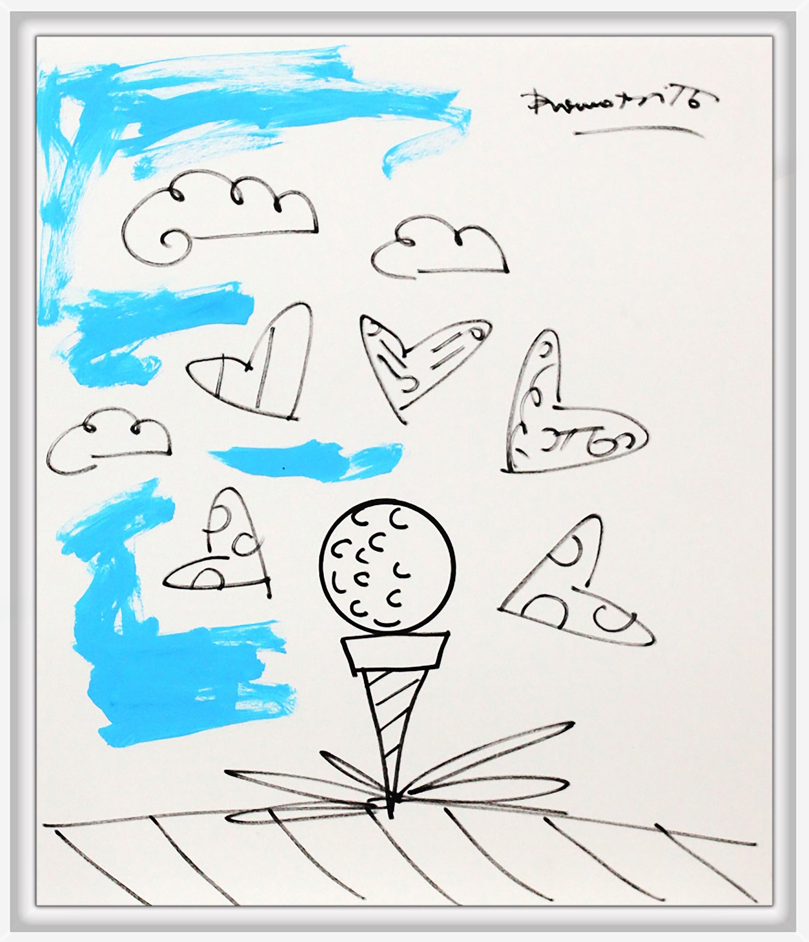 Romero Britto baby blue tee original drawing contemporary pop art piece