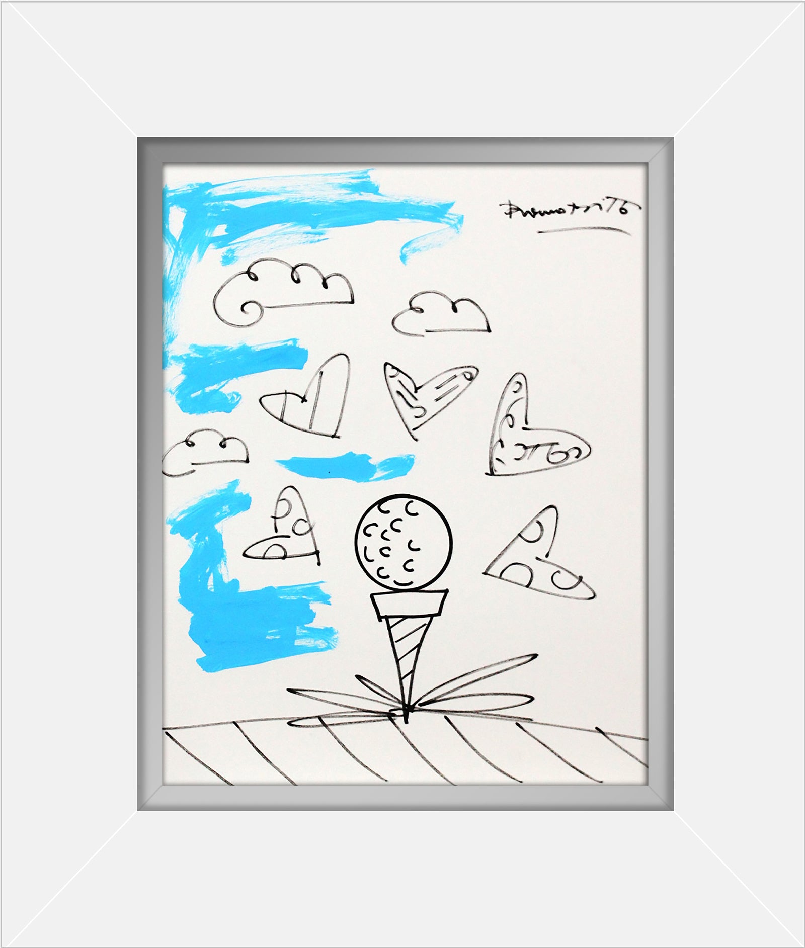 Romero Britto baby blue tee original drawing colorful pop art design