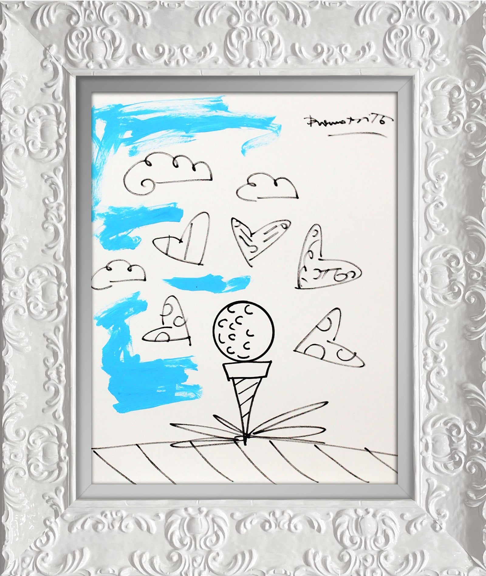 modern pop art baby blue tee original drawing vibrant home decor