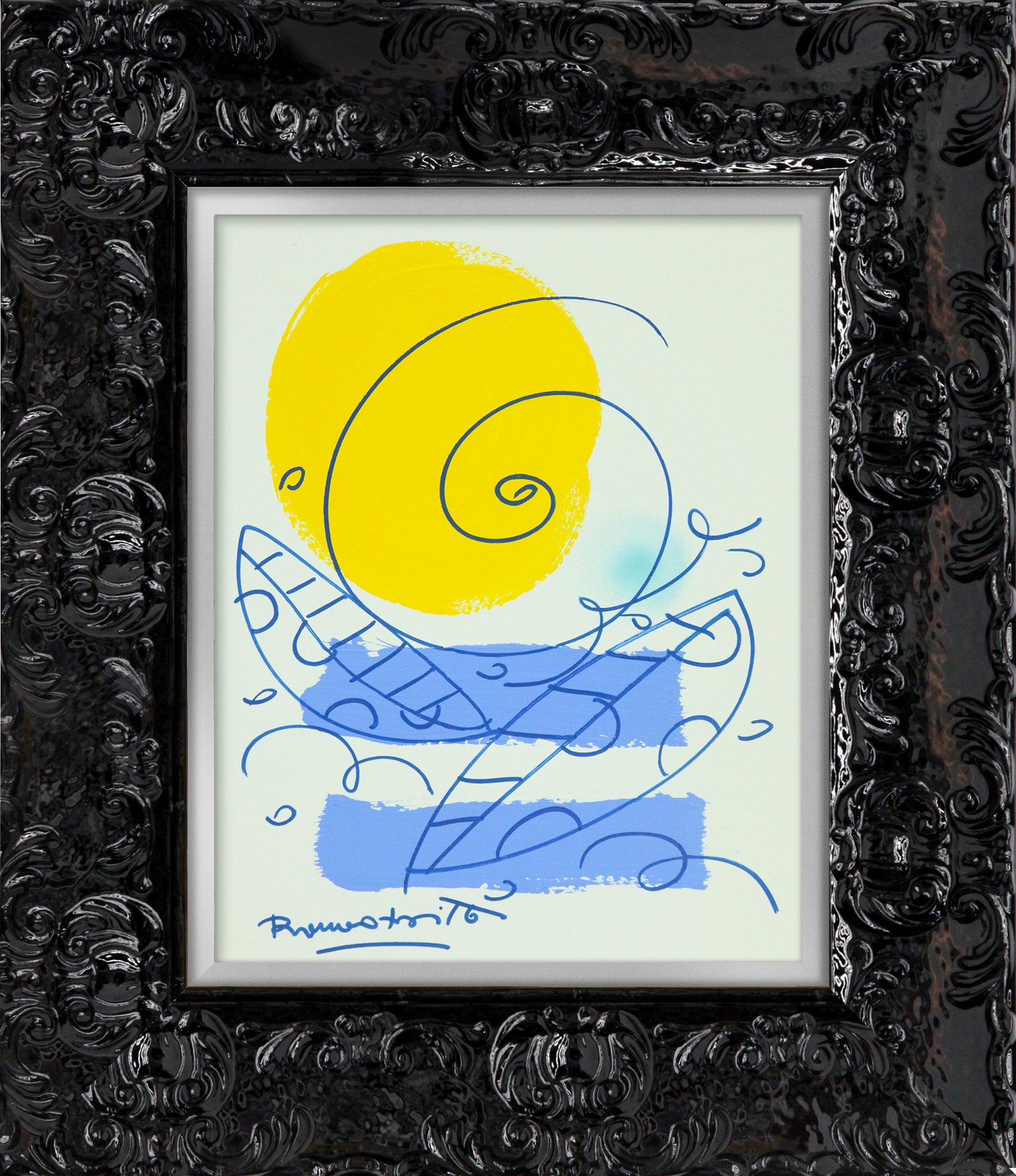 Romero Britto waves original drawing colorful pop art design
