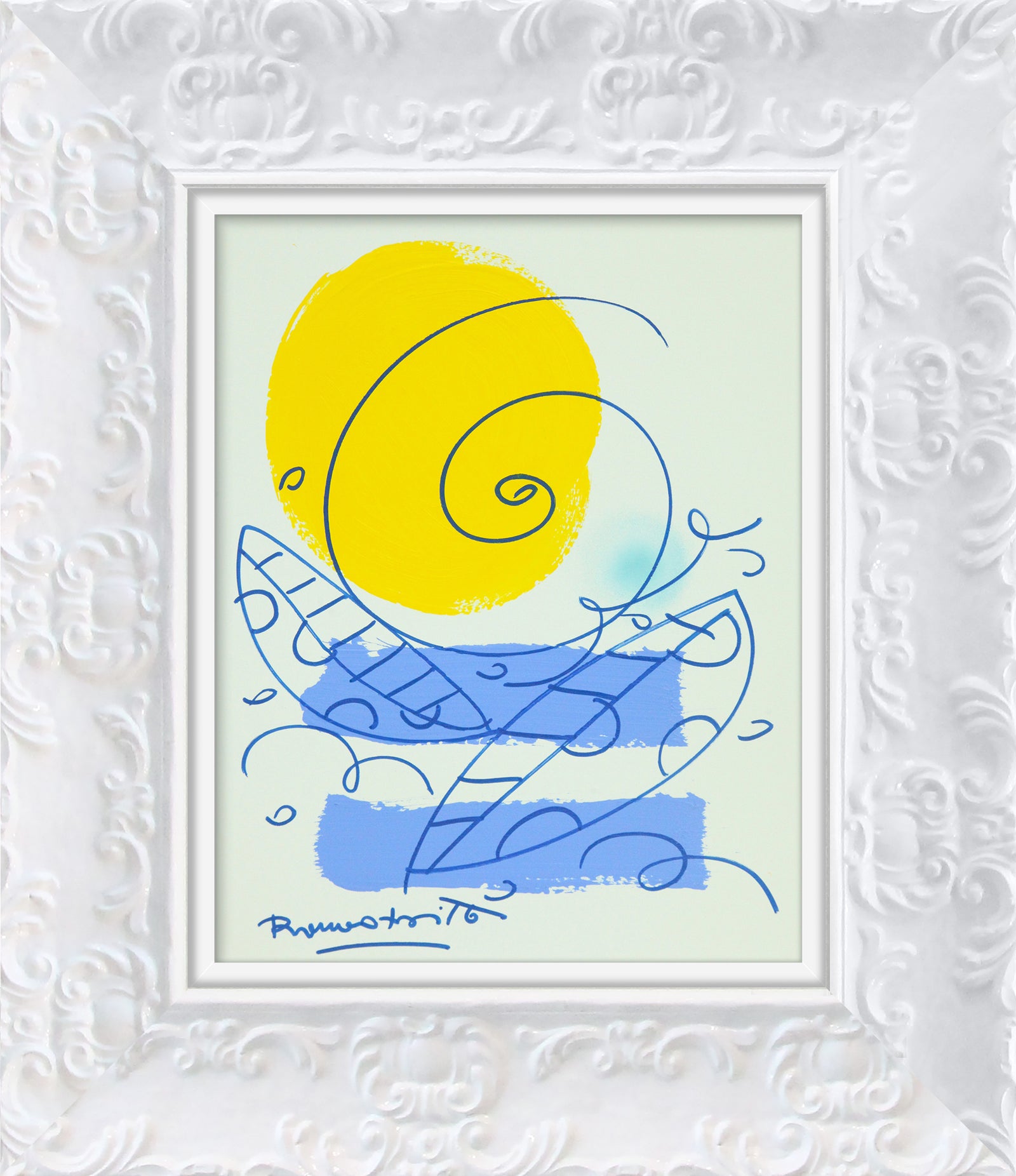 Romero Britto waves original drawing contemporary pop art piece