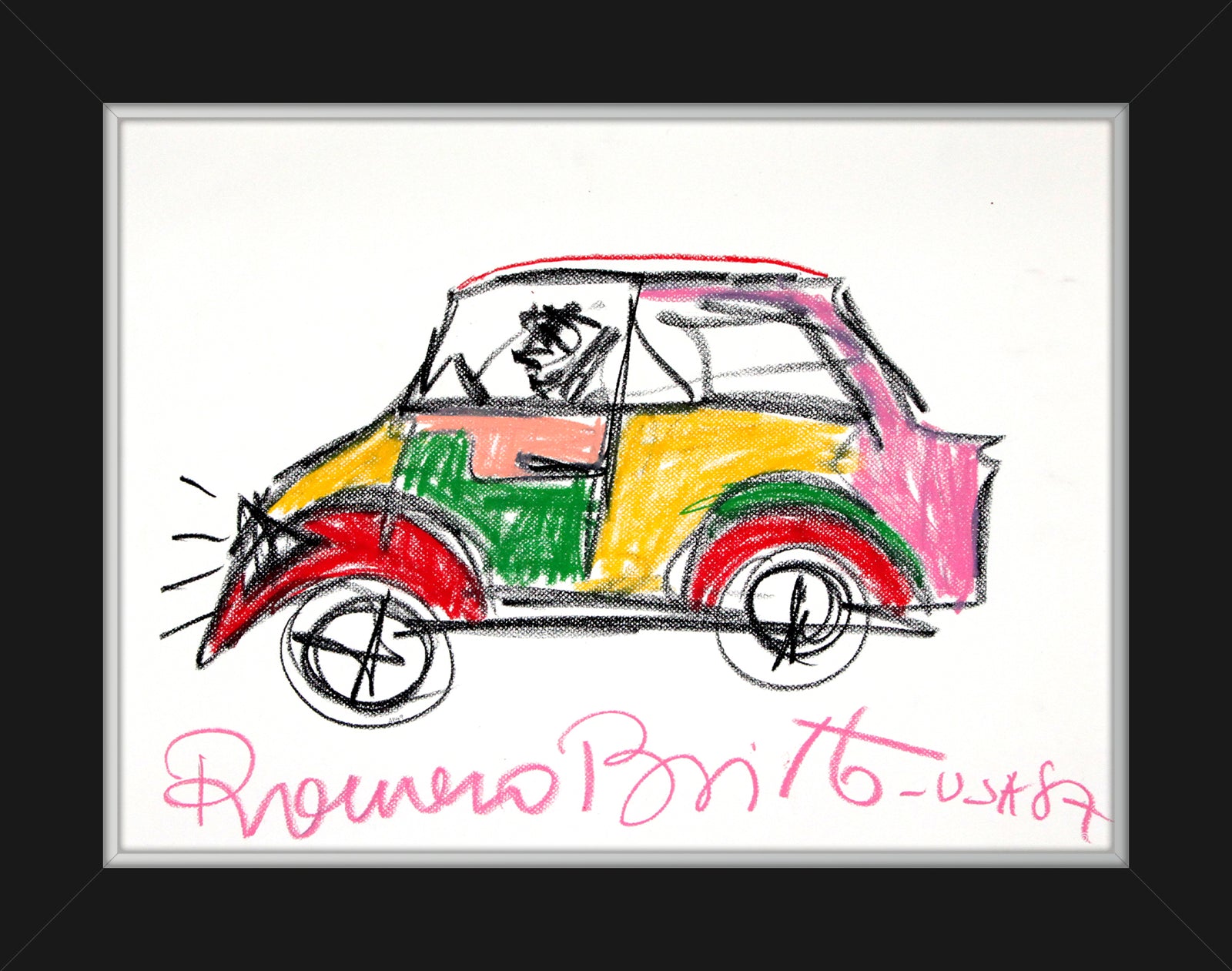 Romero Britto car original vintage drawing contemporary pop art piece