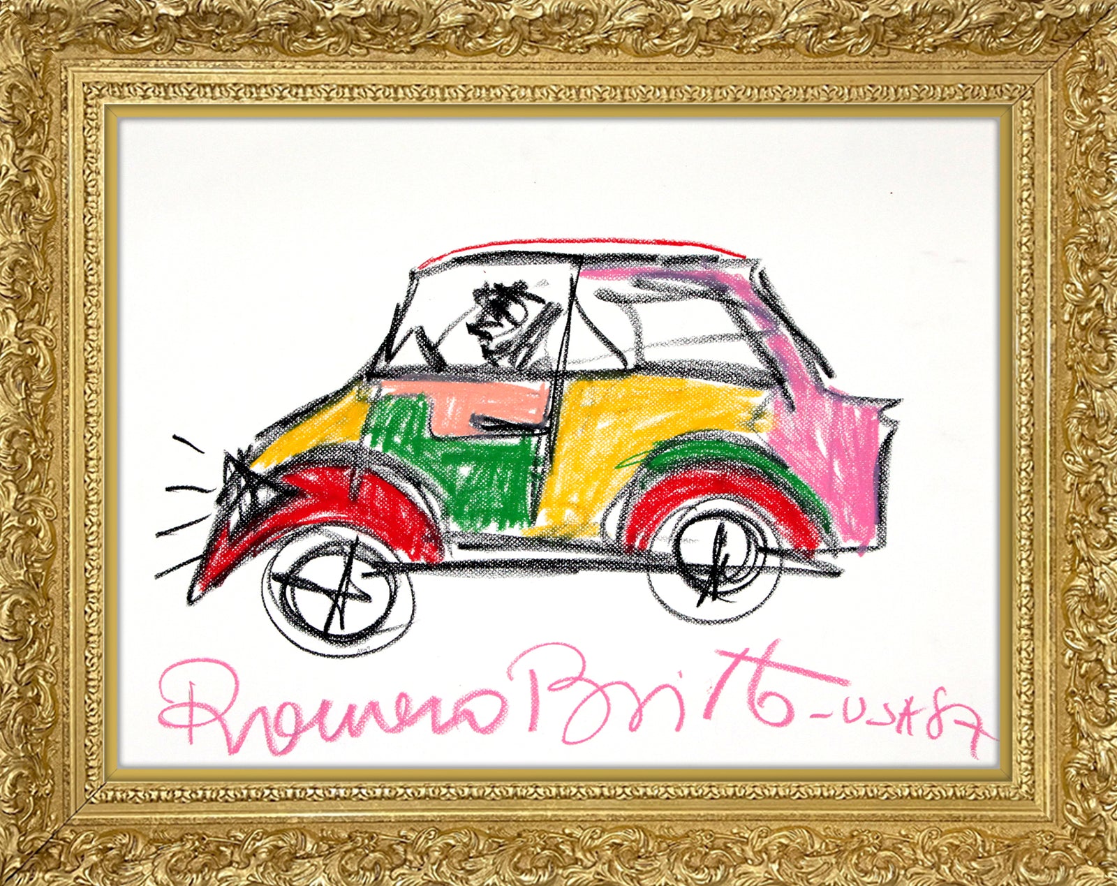 Romero Britto car original vintage drawing contemporary pop art piece