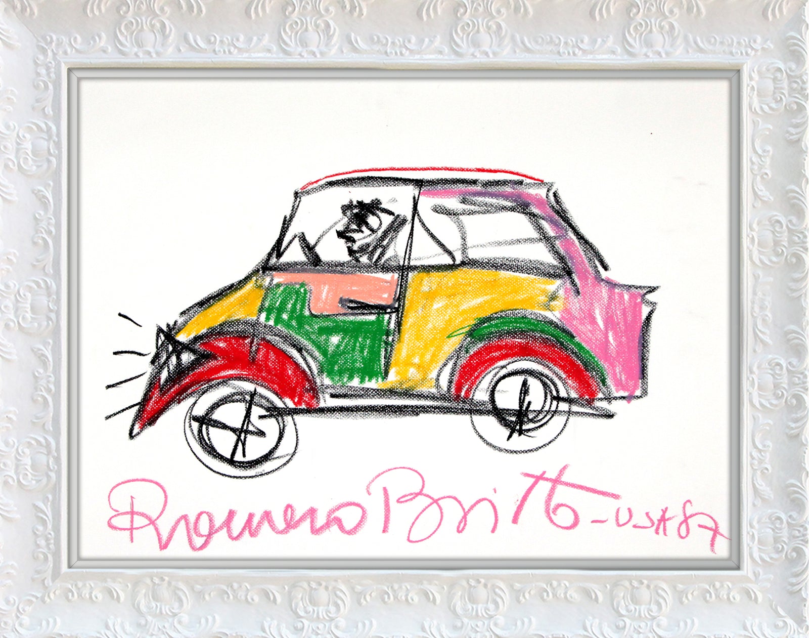 Romero Britto car original vintage drawing contemporary pop art piece