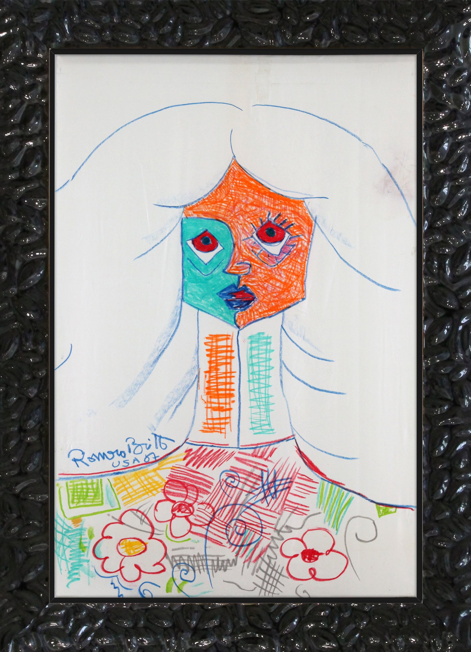 pure white original vintage drawing artistic colorful design collectible