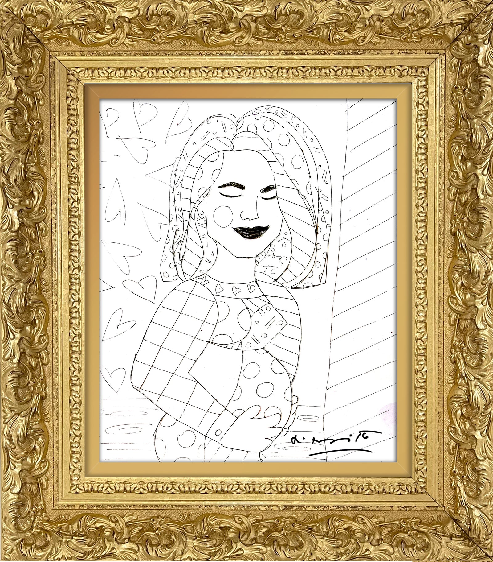 Romero Britto mother original drawing contemporary pop art piece