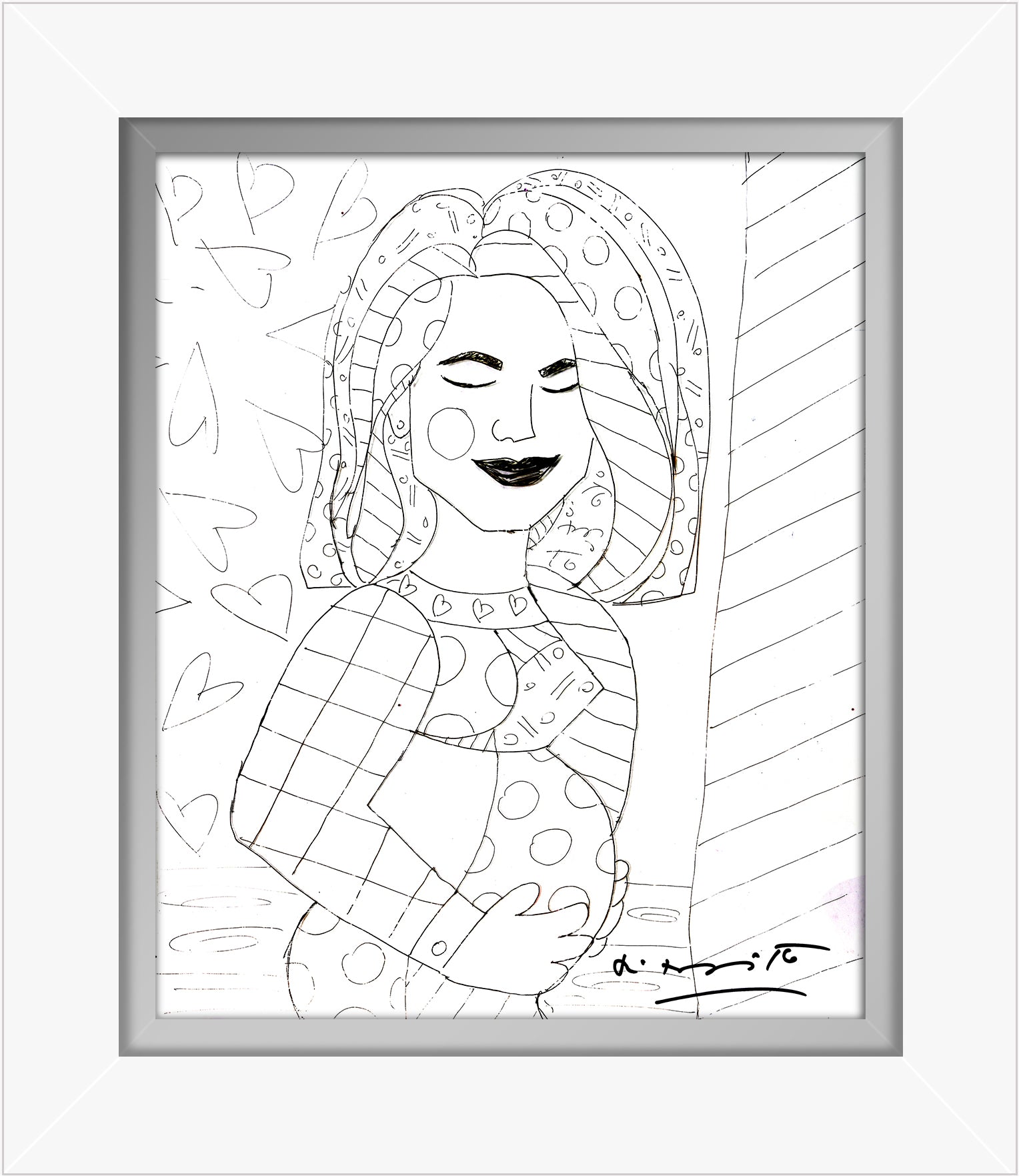 Romero Britto mother original drawing colorful pop art design