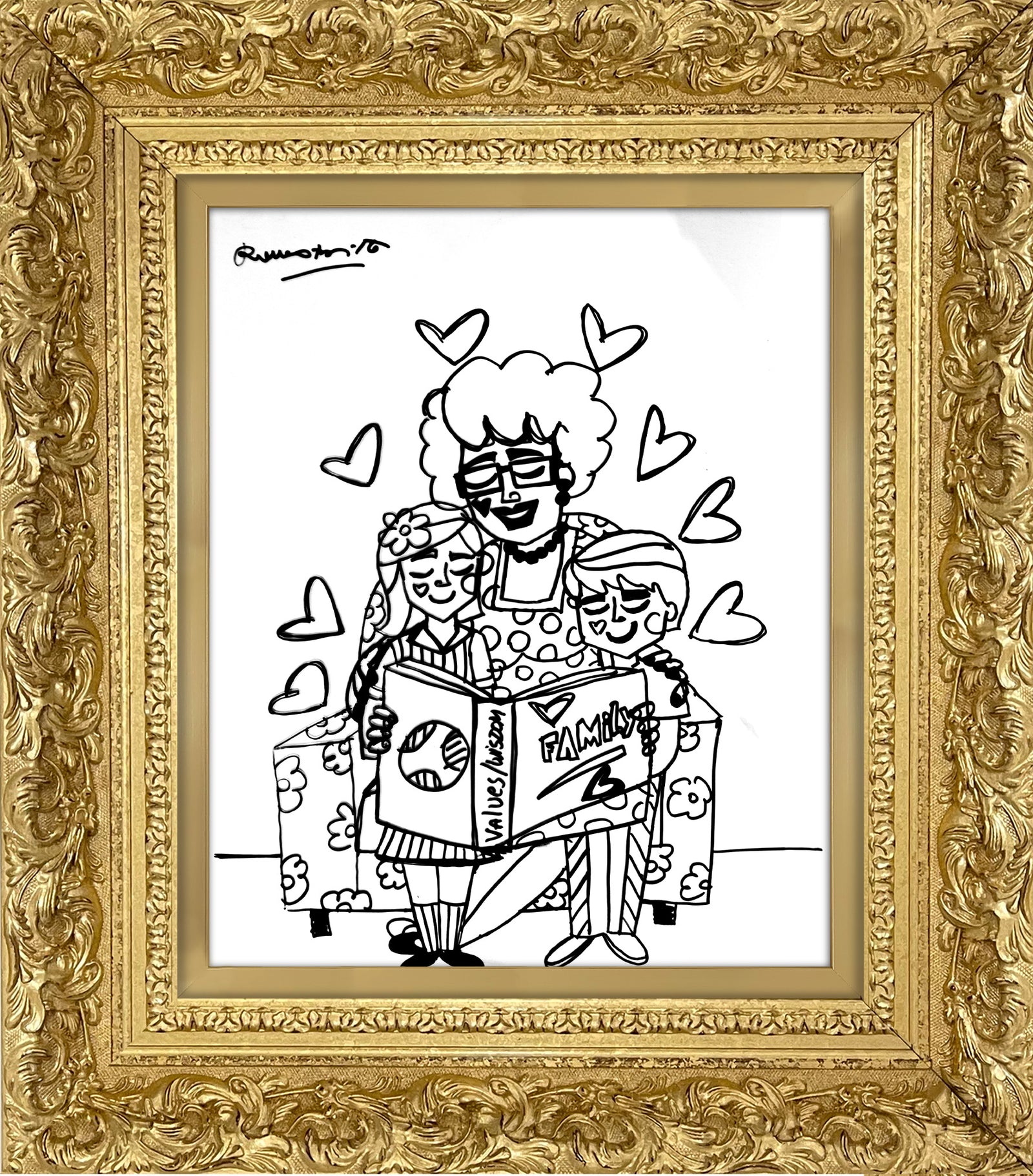 Romero Britto values and wisdom original drawing colorful pop art design