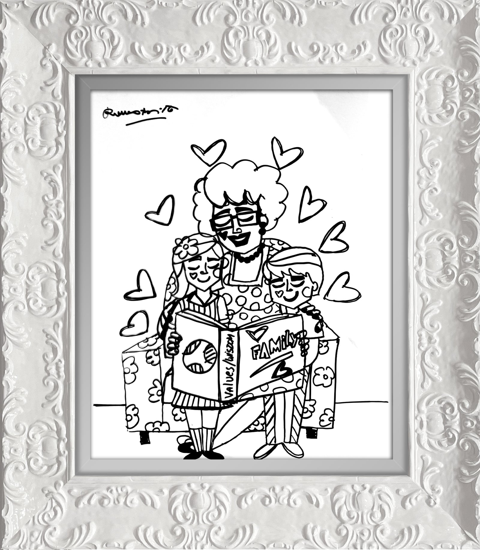Romero Britto values and wisdom original drawing contemporary pop art piece