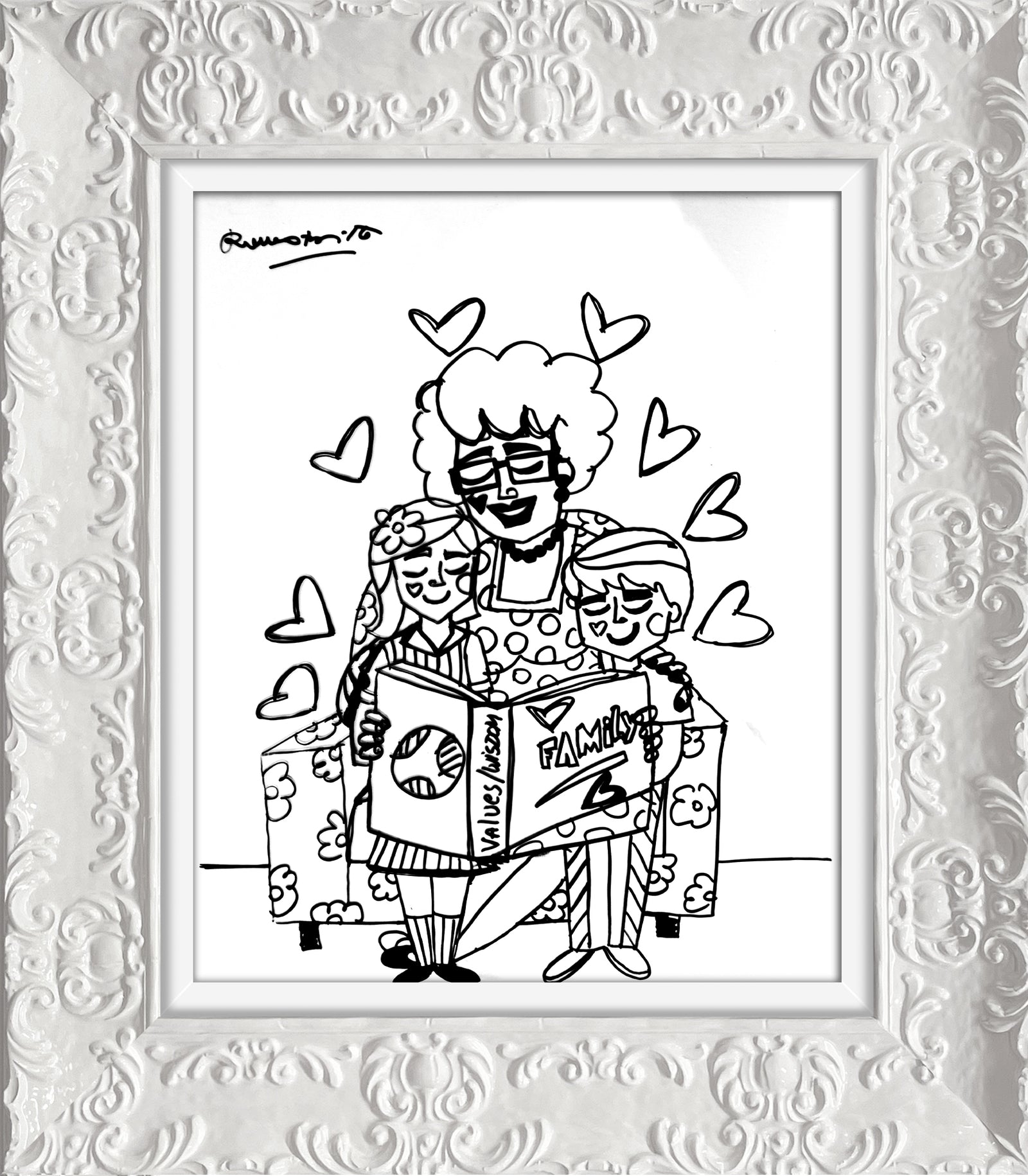 Romero Britto values and wisdom original drawing colorful pop art design