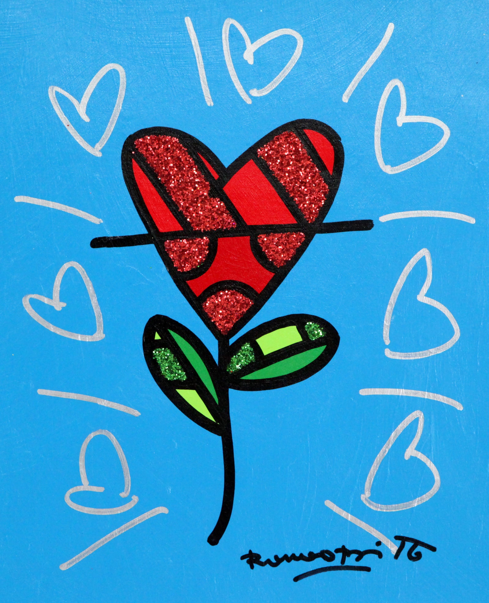 CYAN HEART FLOWER - Original Painting