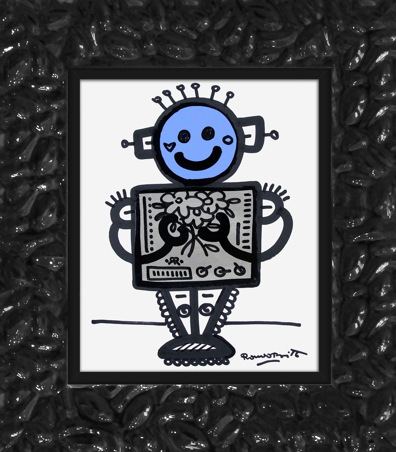 modern pop art baby blue original drawing vibrant home decor