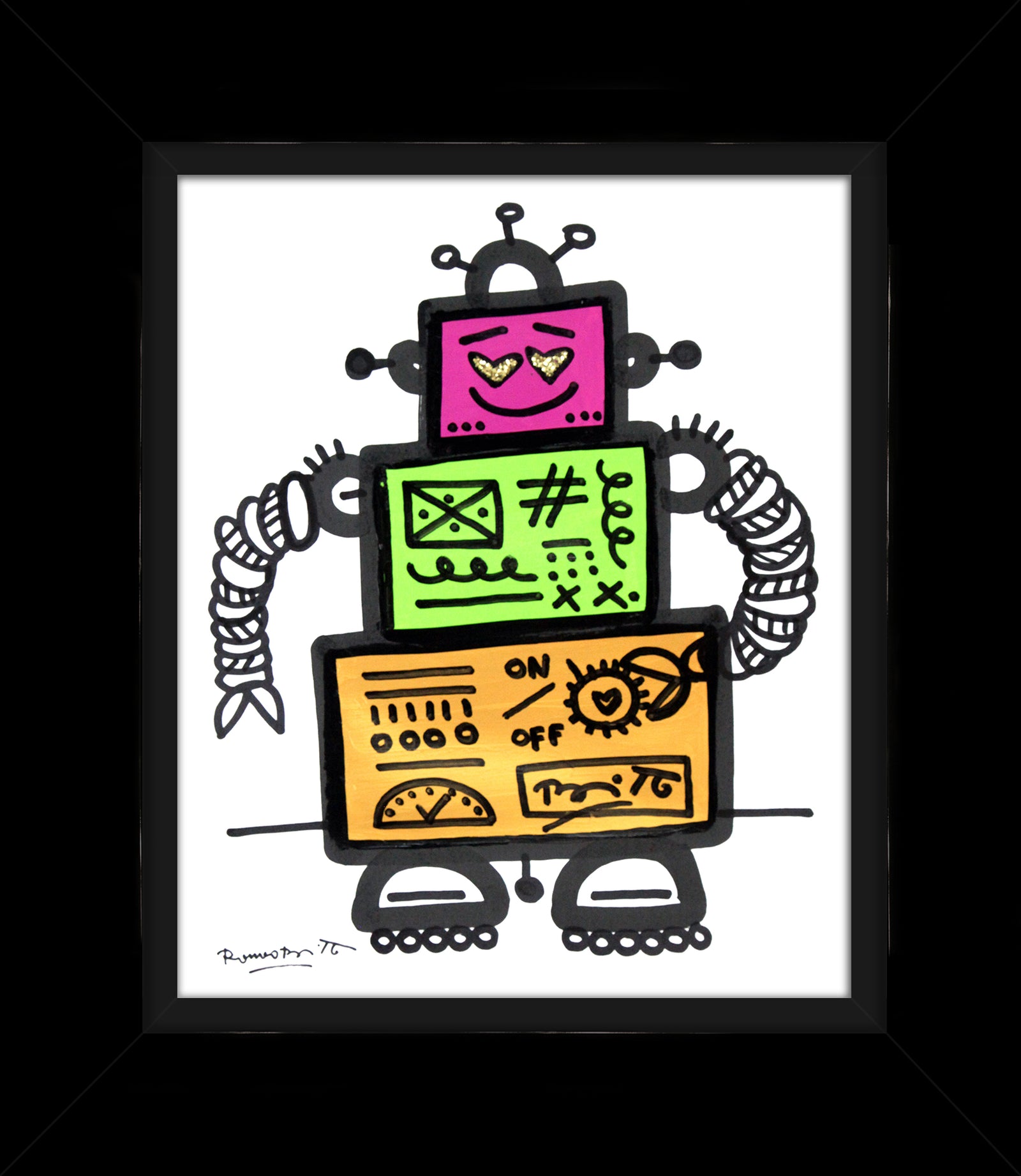 Romero Britto on and off original drawing contemporary pop art piece