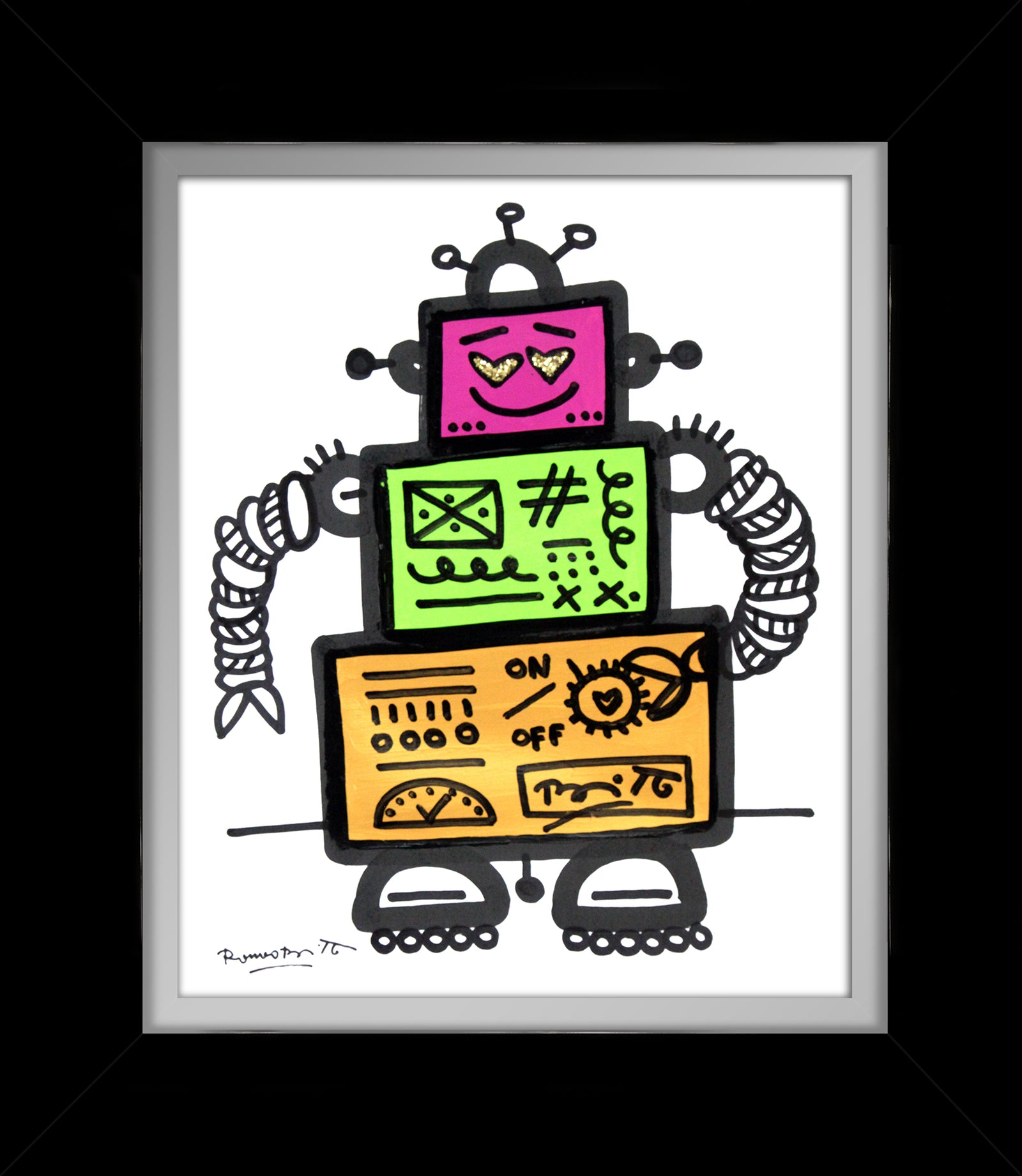 Romero Britto on and off original drawing colorful pop art design