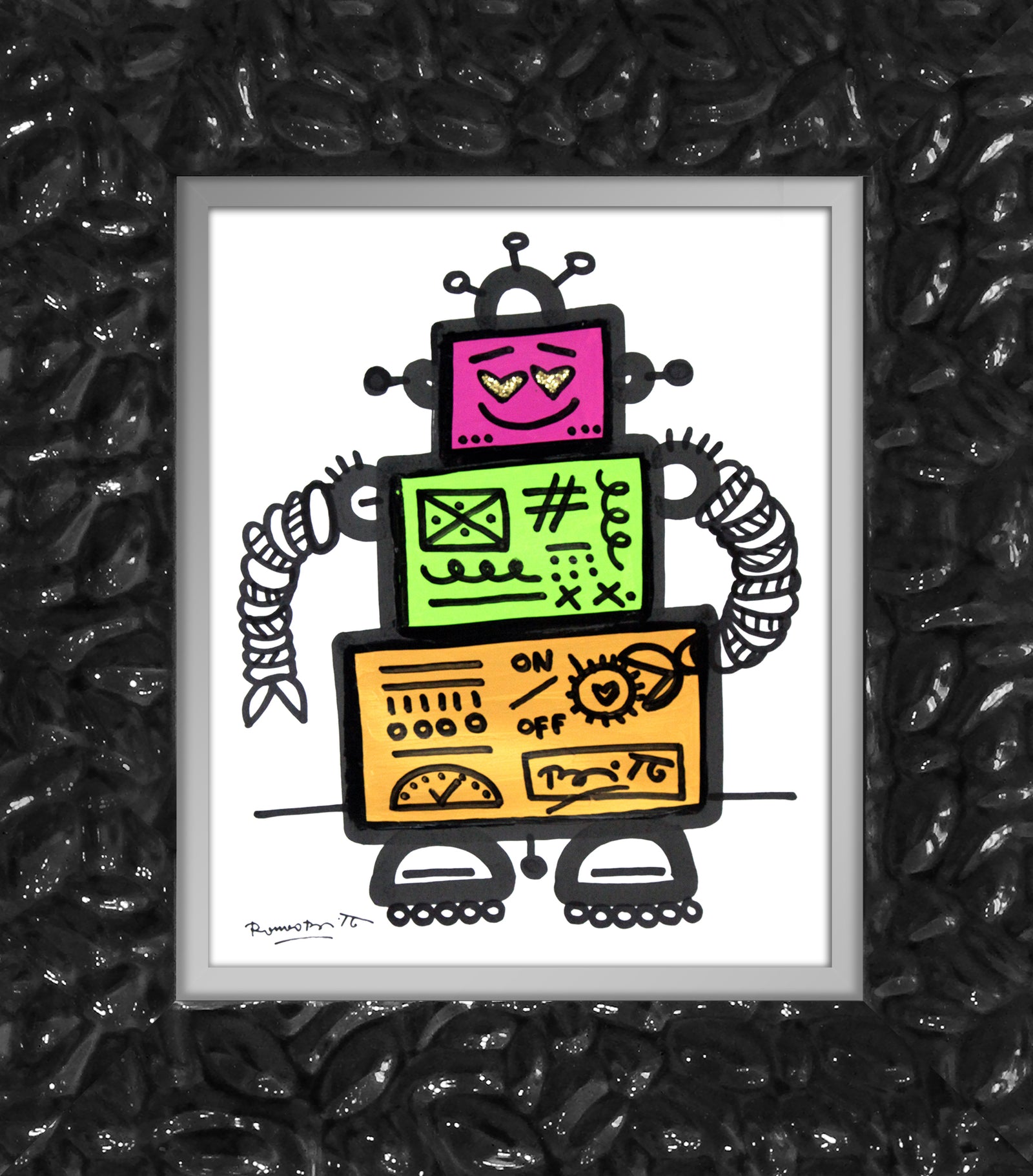 Romero Britto on and off original drawing contemporary pop art piece