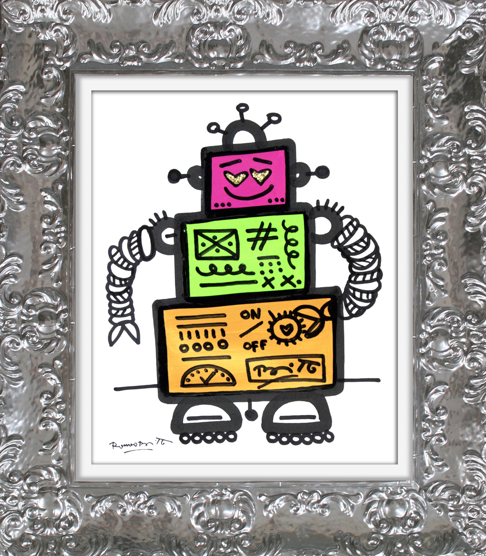 Romero Britto on and off original drawing colorful pop art design