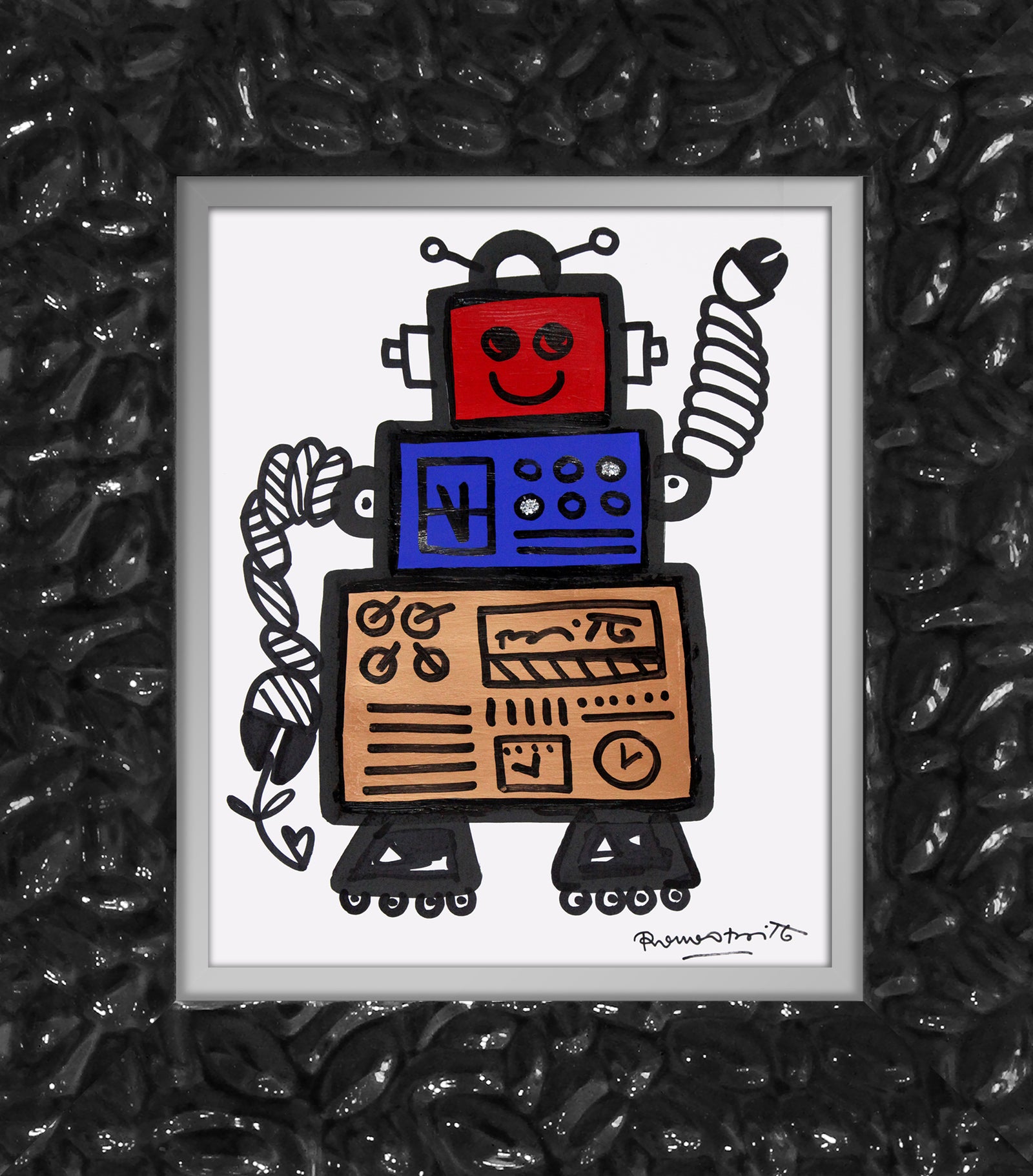 Romero Britto red original drawing contemporary pop art piece