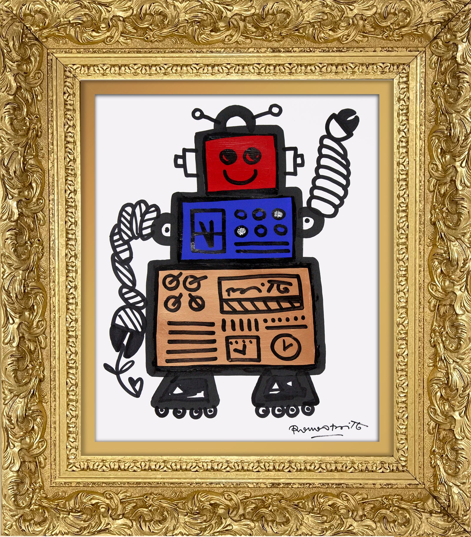 Romero Britto red original drawing colorful pop art design