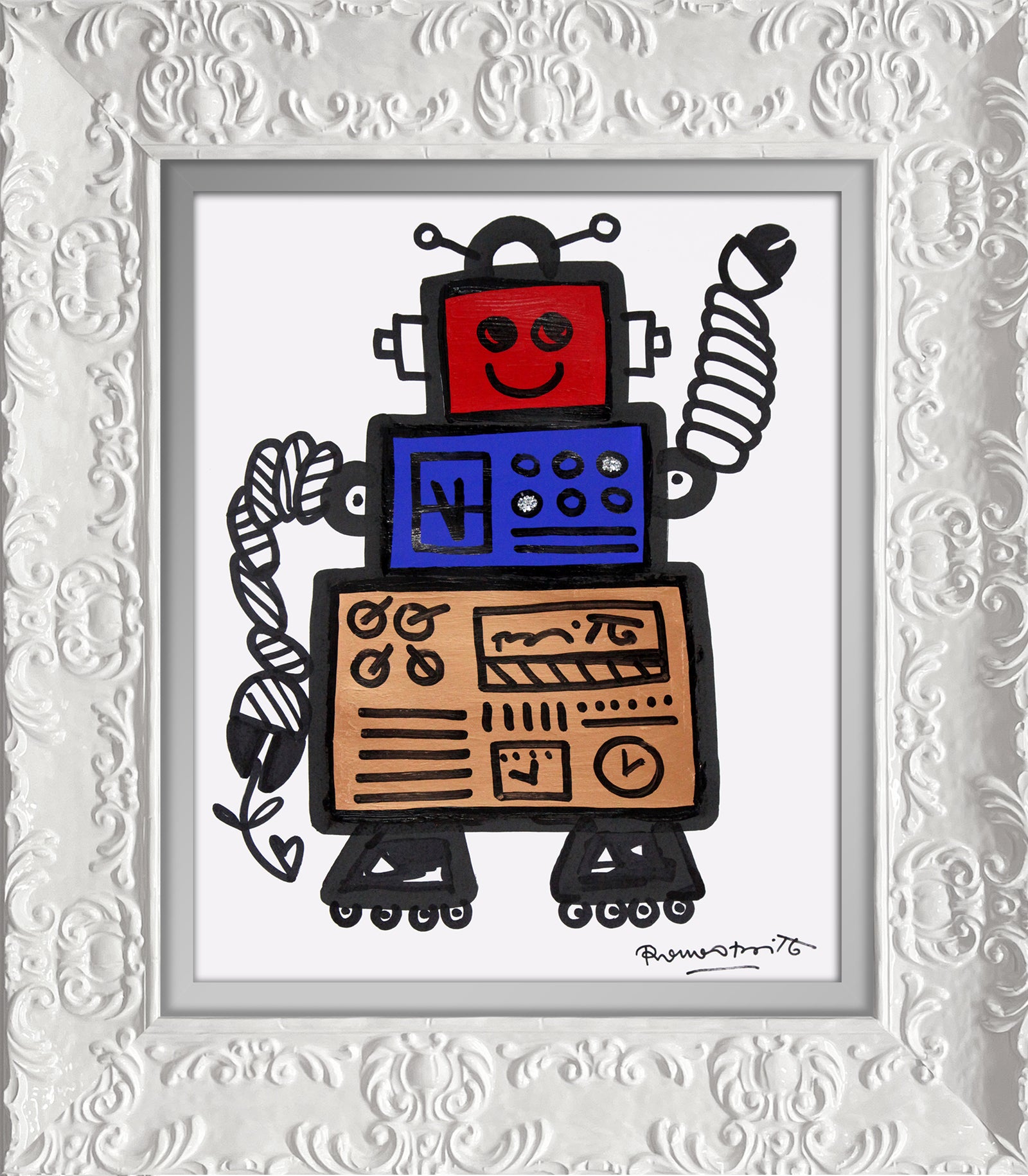 Romero Britto red original drawing contemporary pop art piece