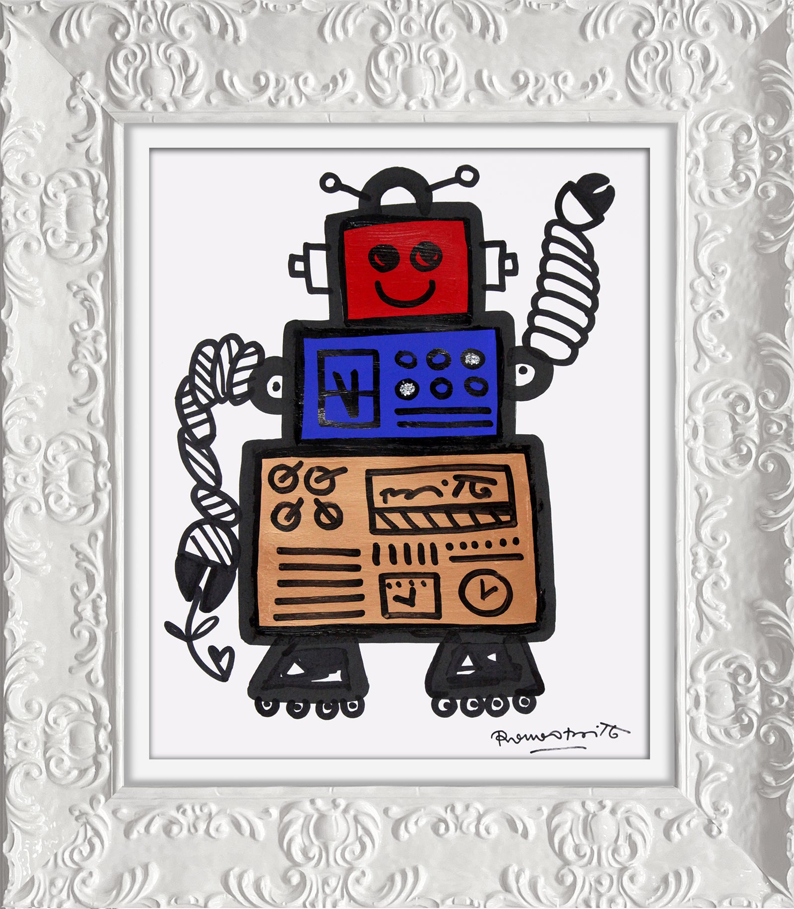 Romero Britto red original drawing colorful pop art design