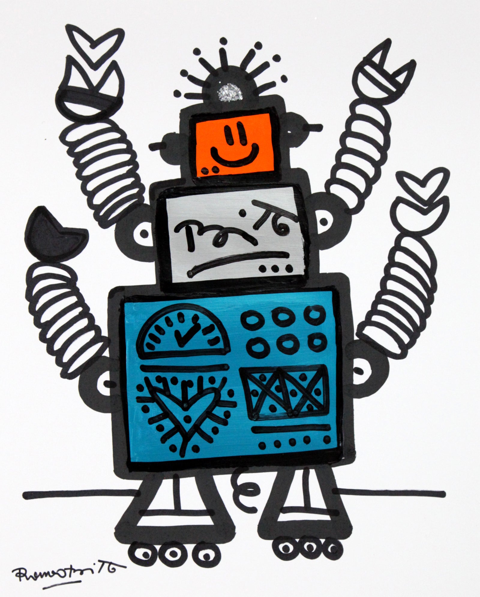 Romero Britto 4 arms original drawing colorful pop art design