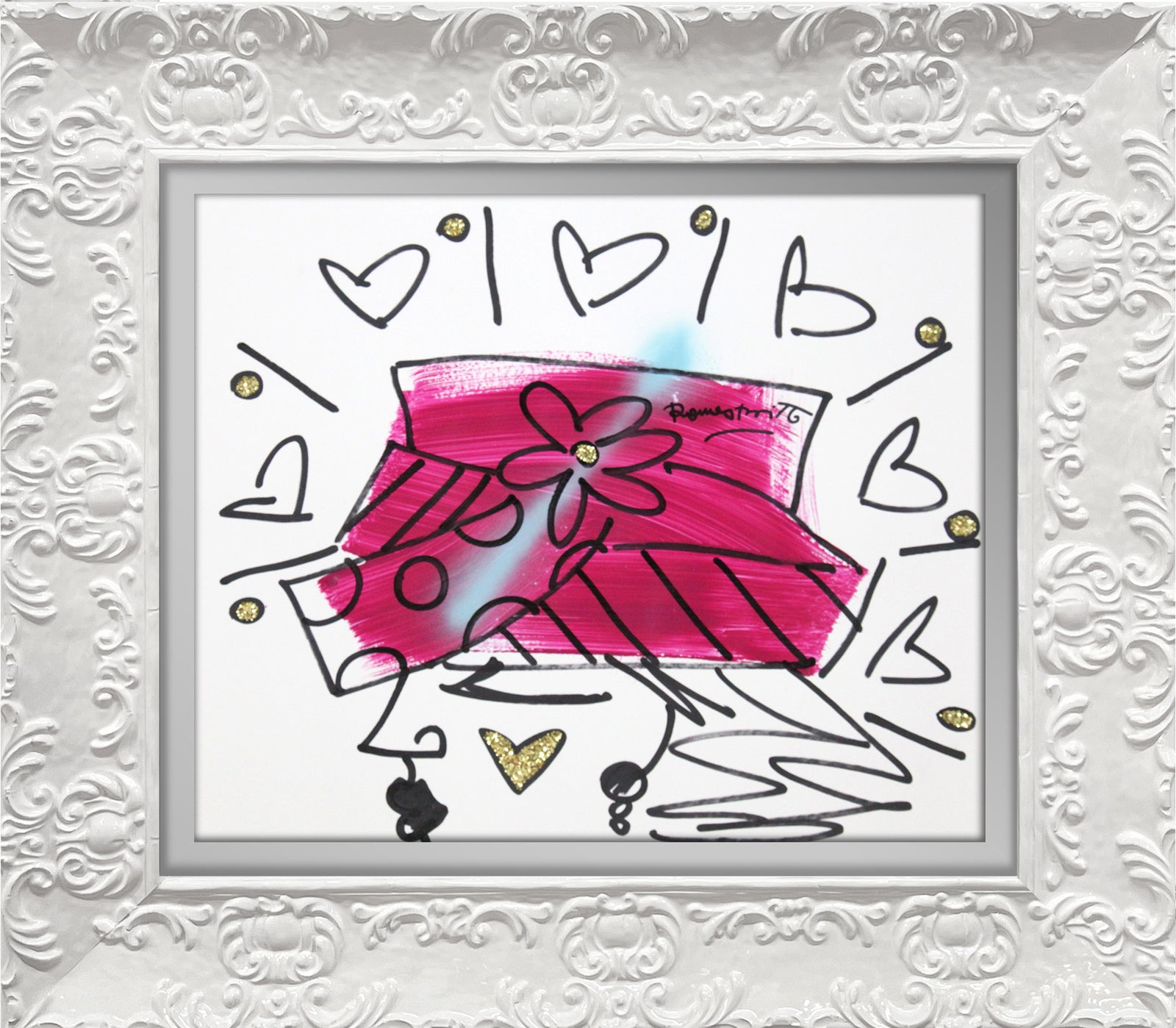 Romero Britto the hat original drawing contemporary pop art piece