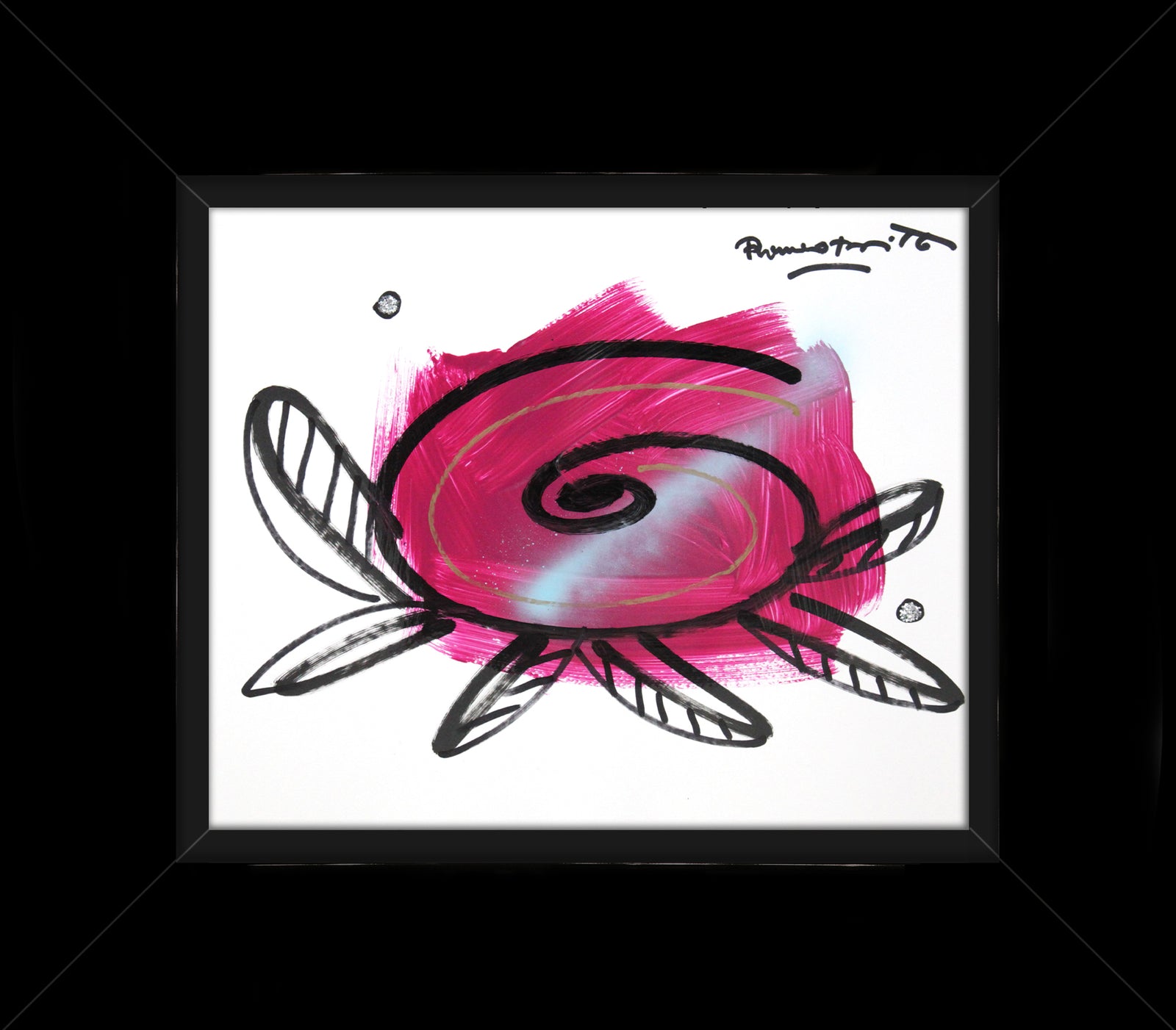 Romero Britto pink flower original drawing contemporary pop art piece