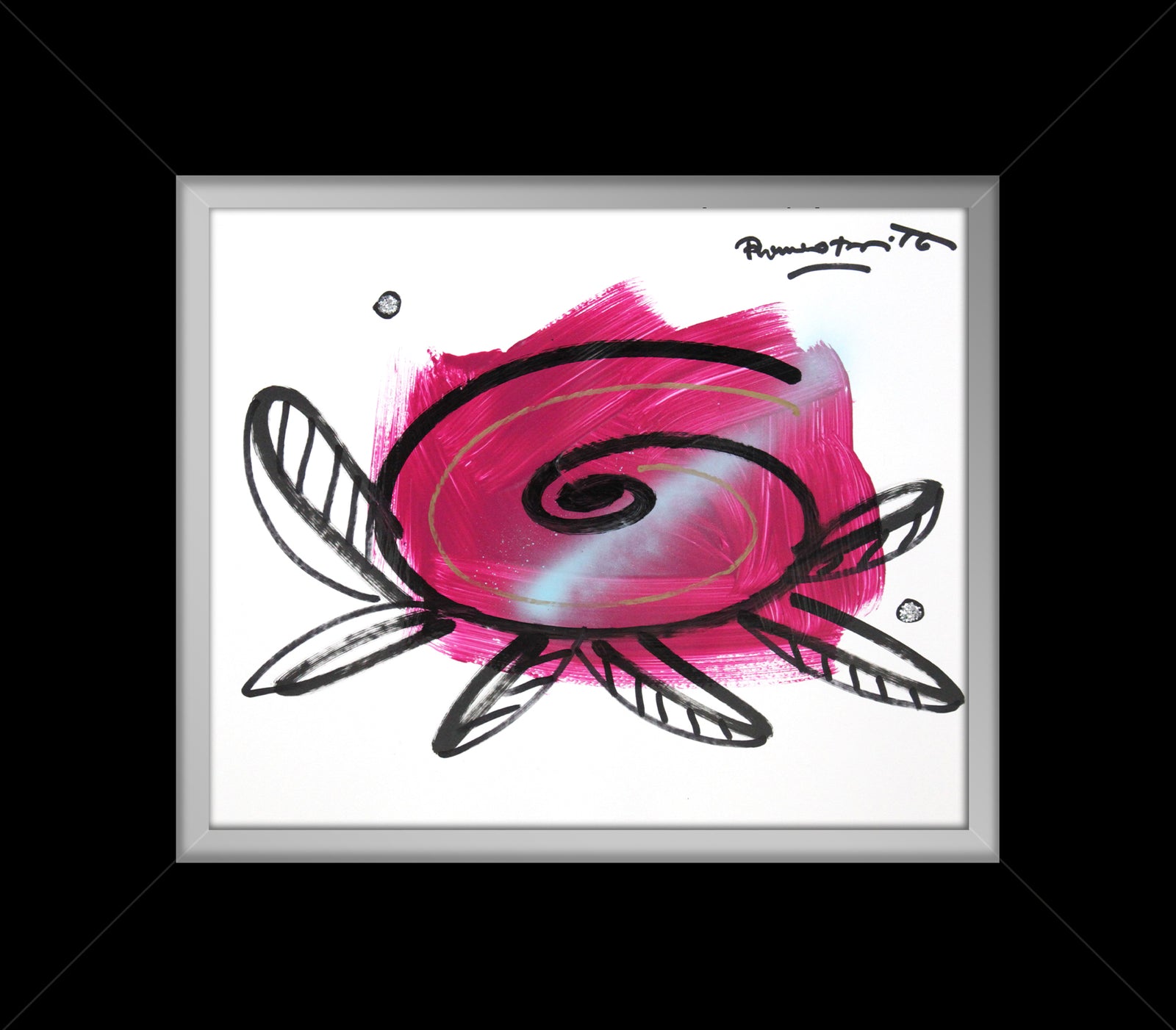 Romero Britto pink flower original drawing colorful pop art design