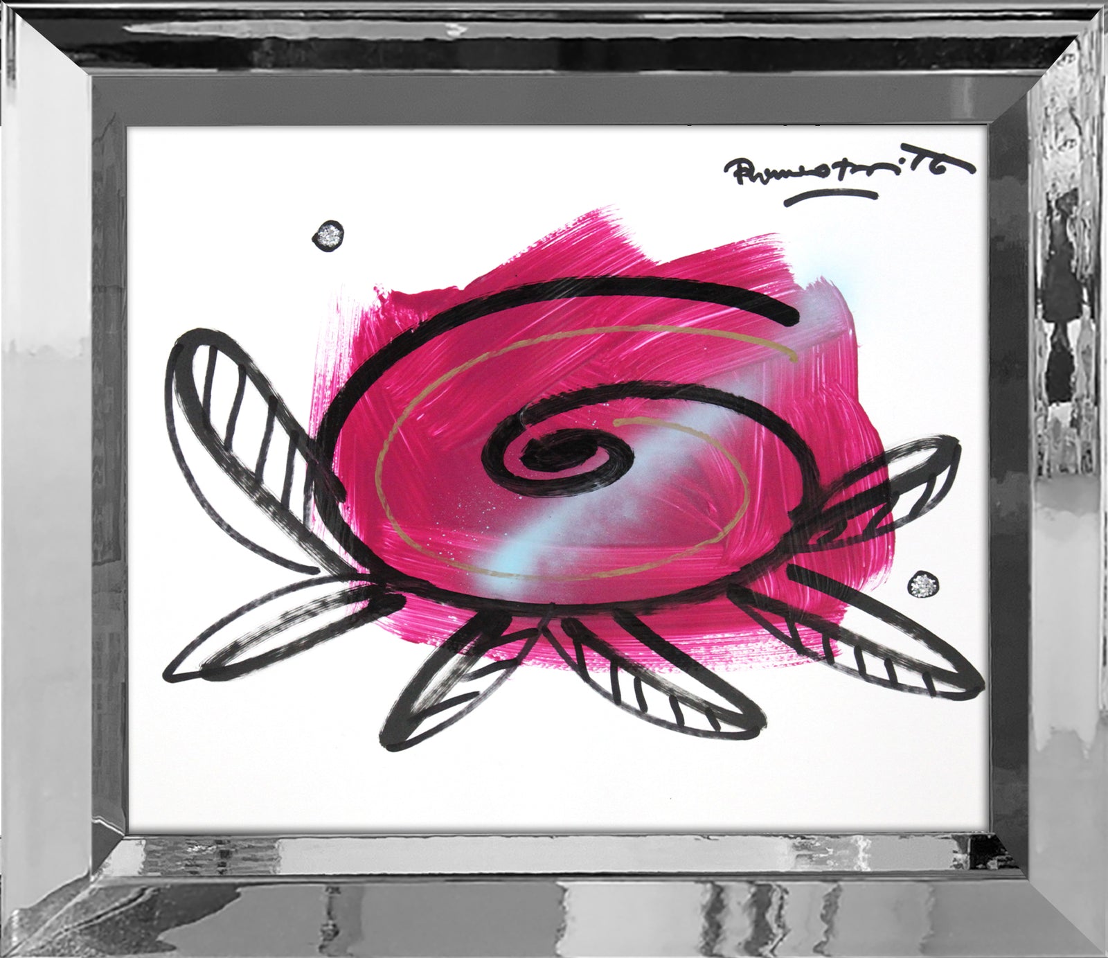 Romero Britto pink flower original drawing contemporary pop art piece