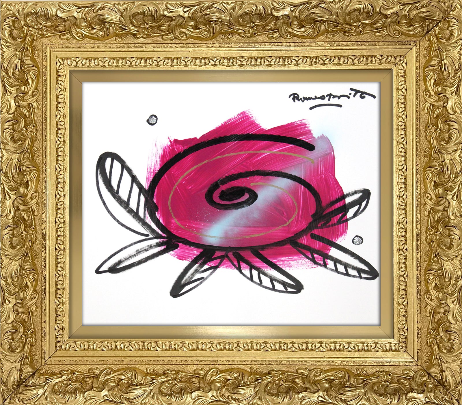 Romero Britto pink flower original drawing colorful pop art design