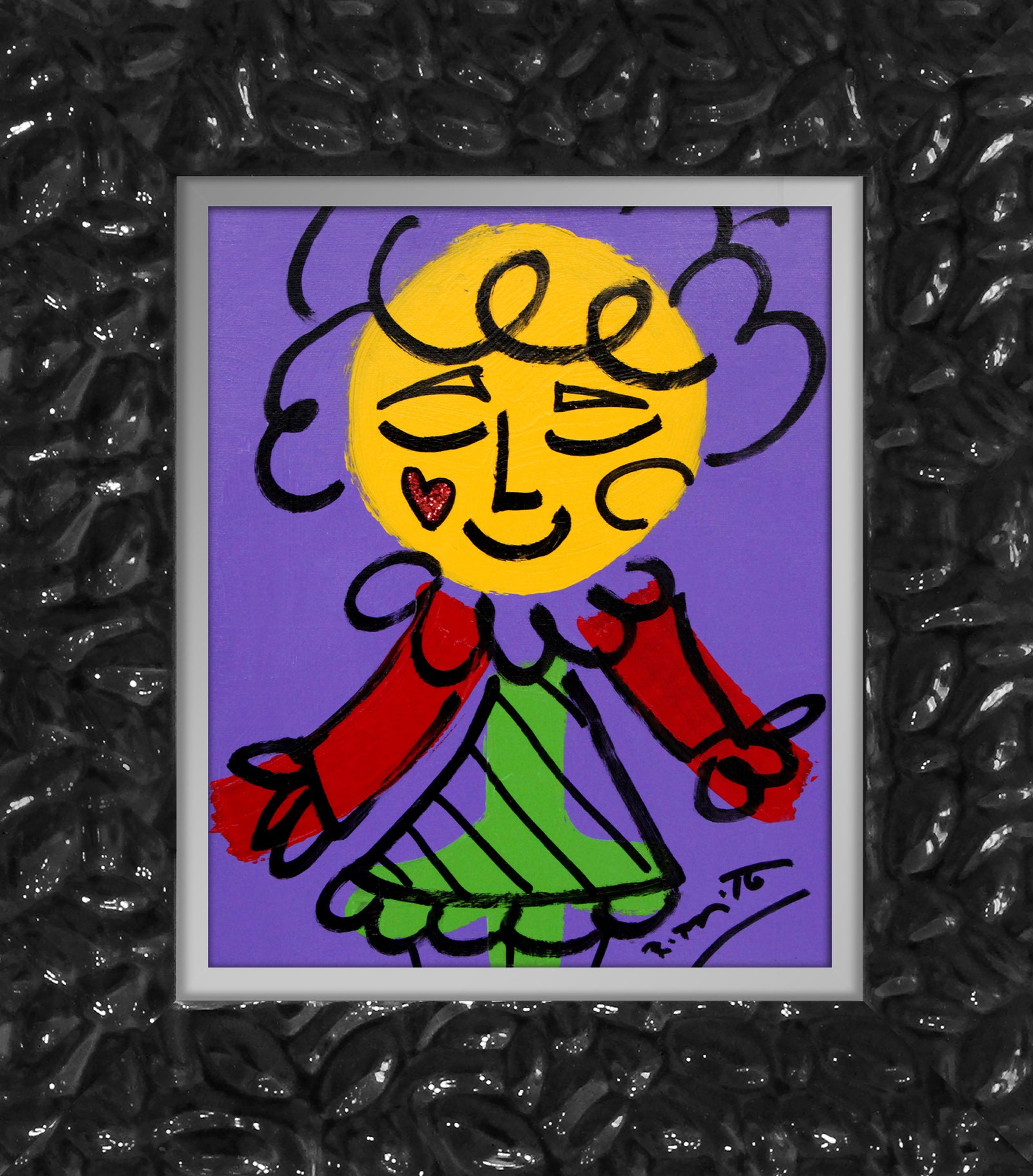 purple girl original drawing artistic colorful design collectible