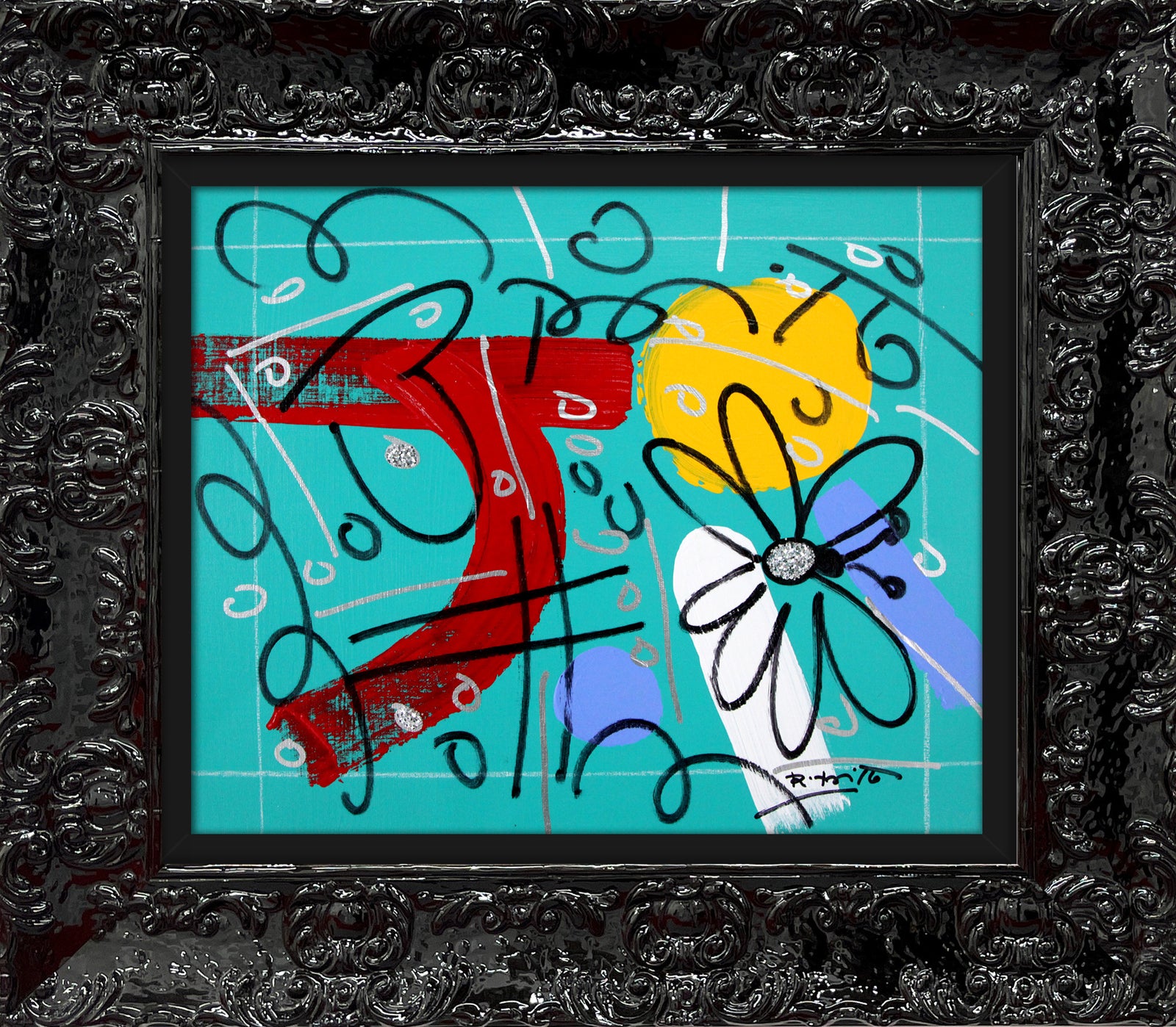 teal garden original drawing colorful decorative collectible gift idea