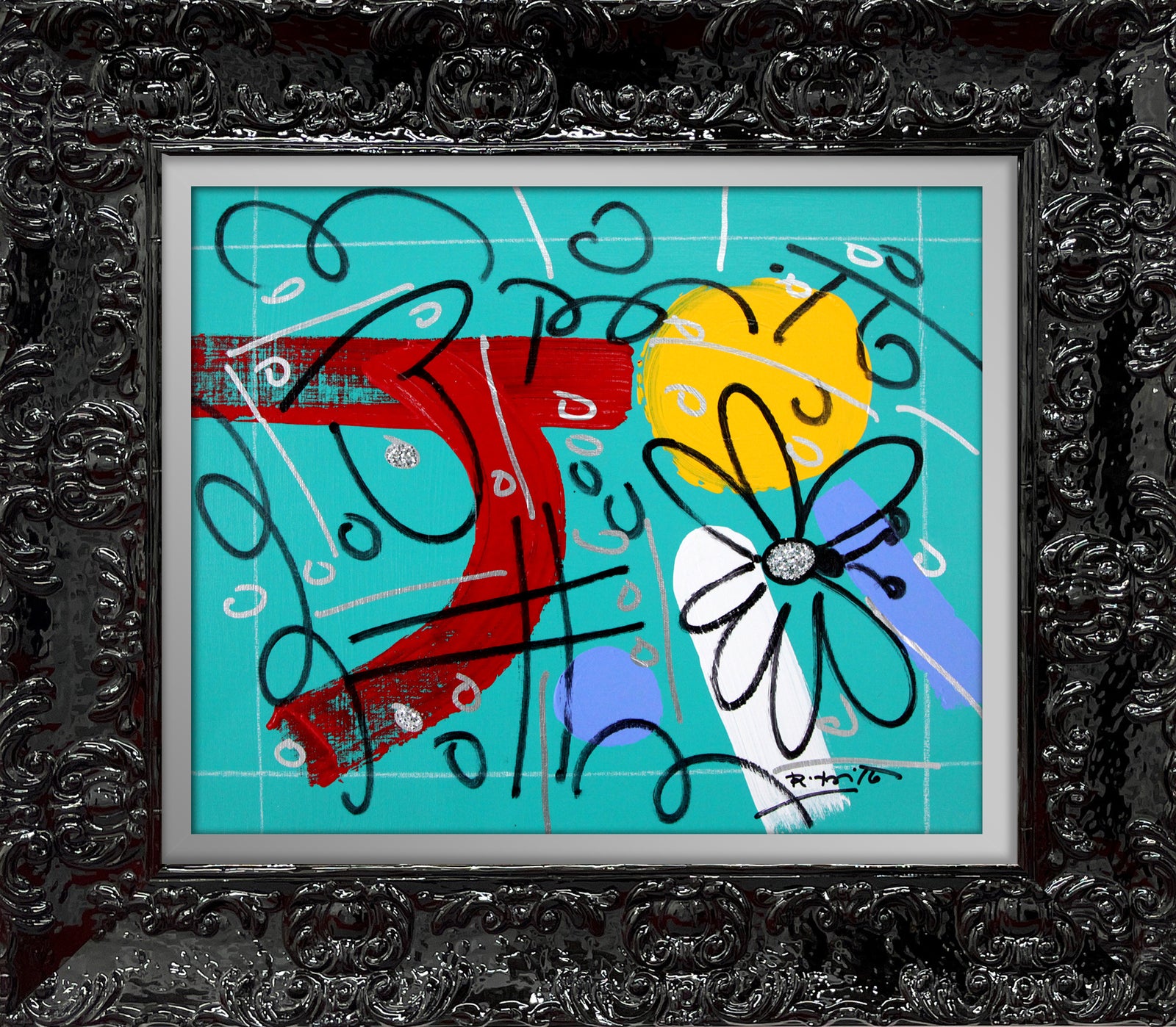 teal garden original drawing colorful decorative collectible gift idea