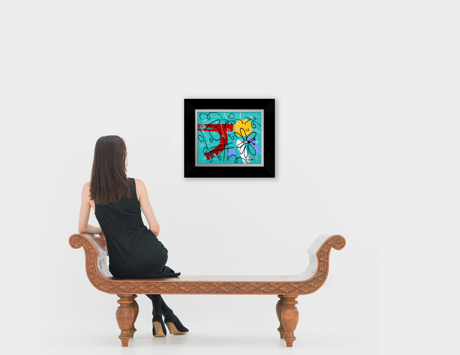 modern pop art teal garden original drawing vibrant home decor