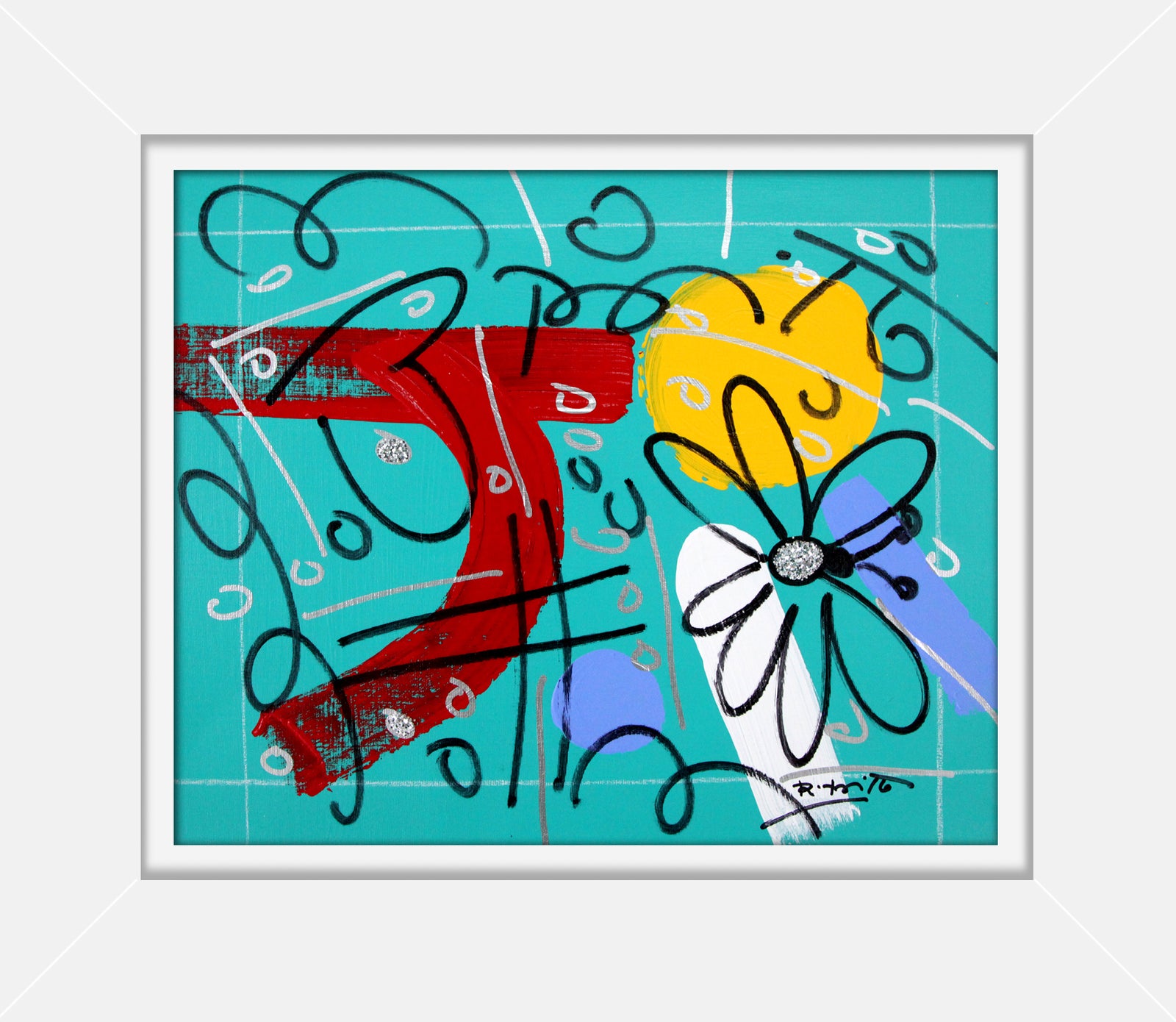 teal garden original drawing artistic colorful design collectible