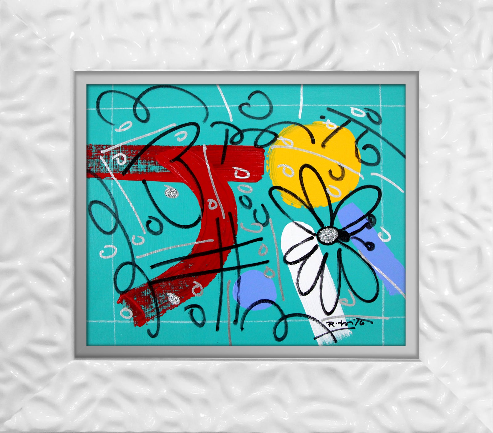teal garden original drawing colorful decorative collectible gift idea