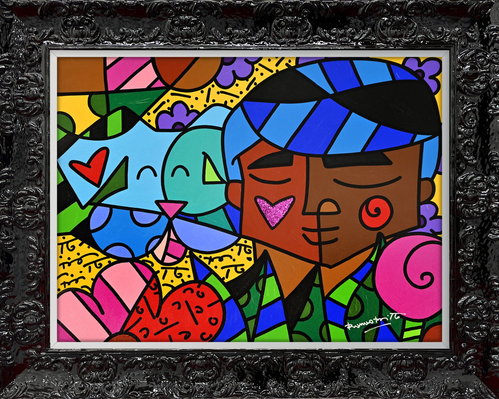 Romero Britto amigos original painting colorful pop art design