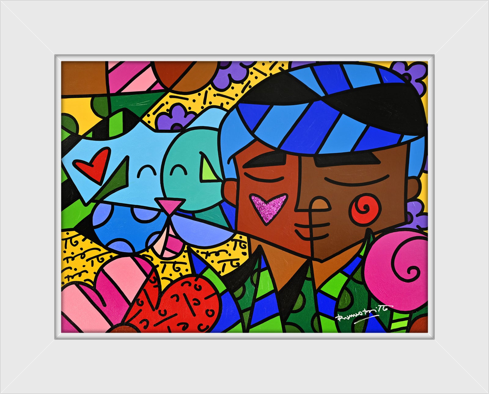Romero Britto amigos original painting contemporary pop art piece