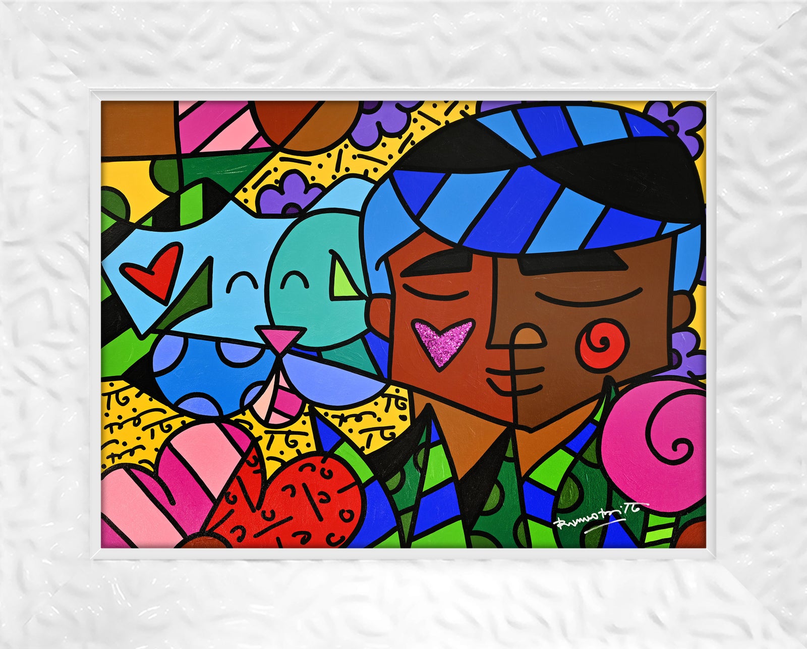 Romero Britto amigos original painting colorful pop art design