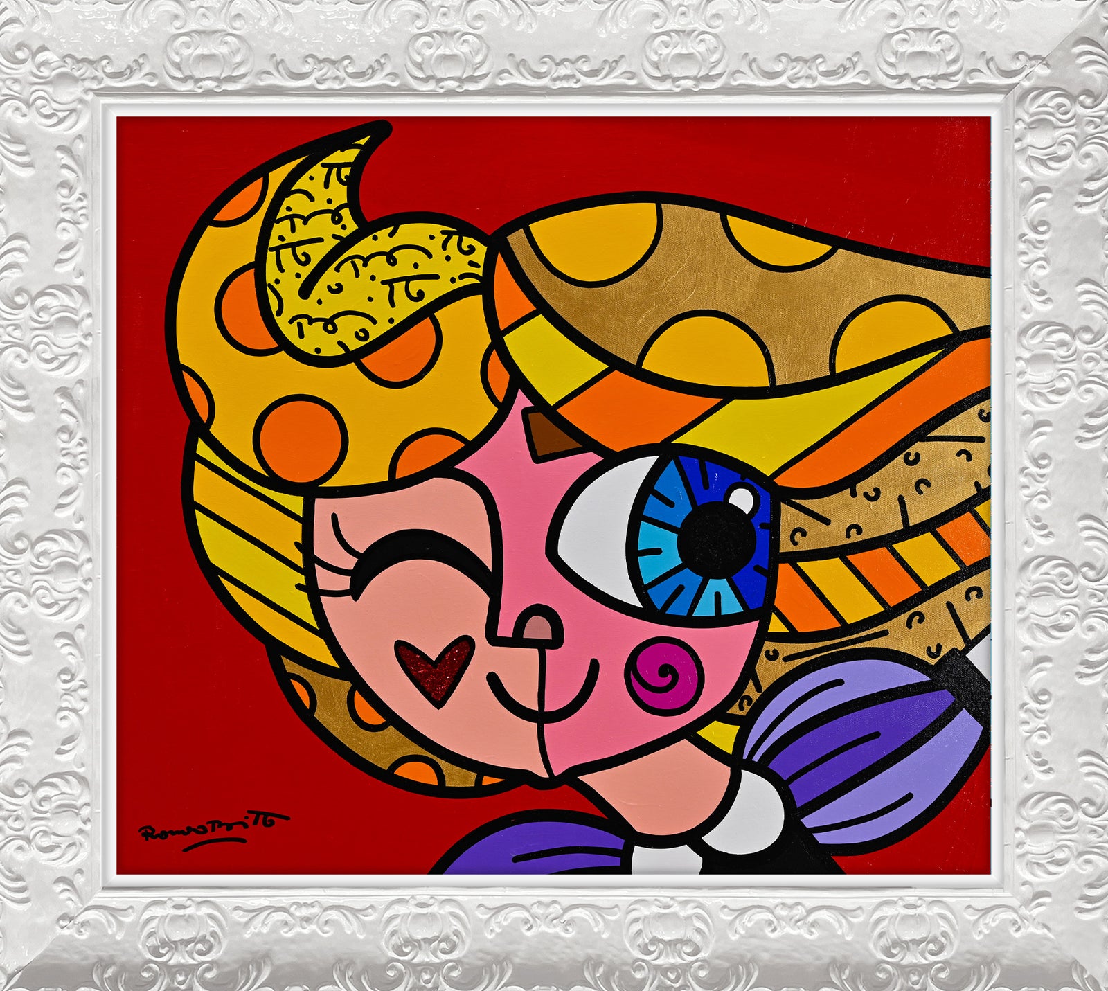 Romero Britto here we go original painting contemporary pop art piece