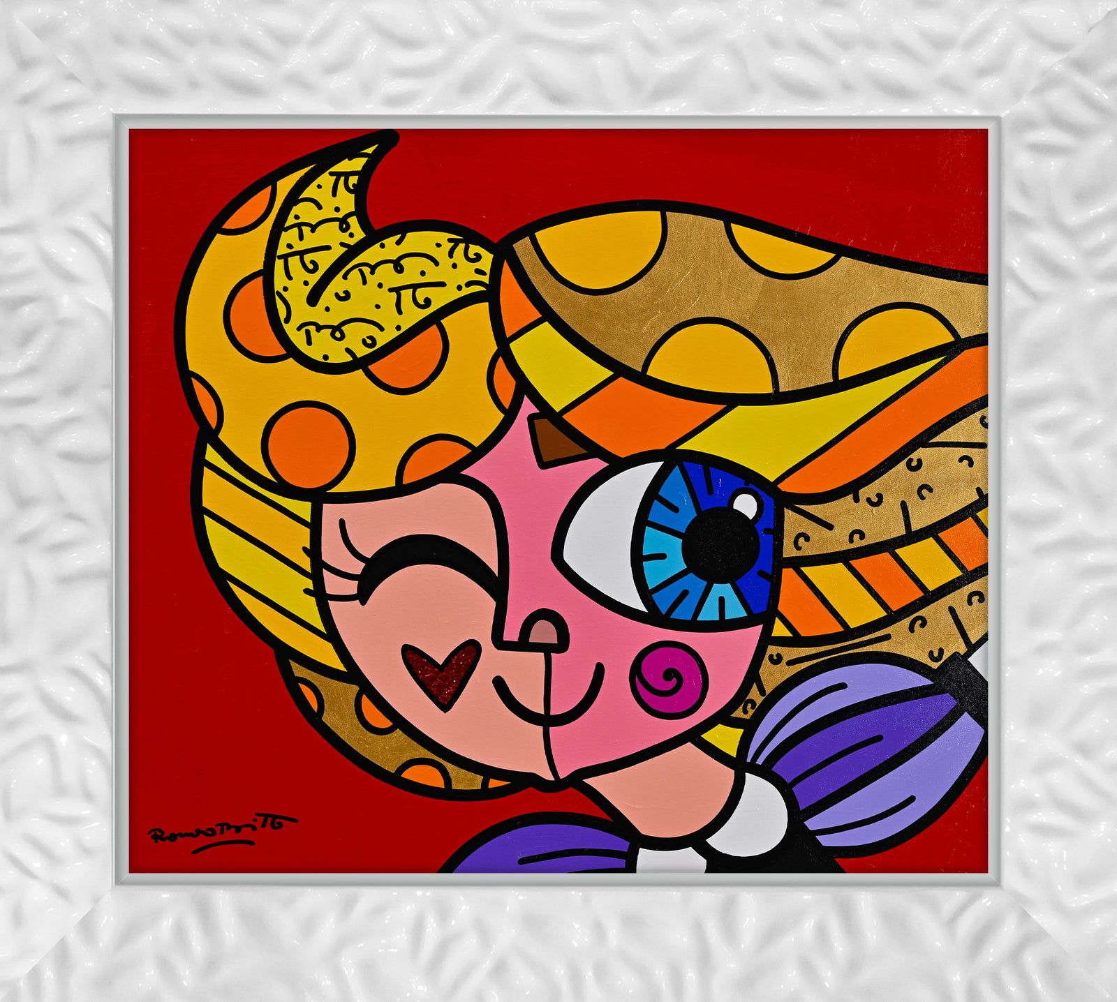 Romero Britto here we go original painting contemporary pop art piece