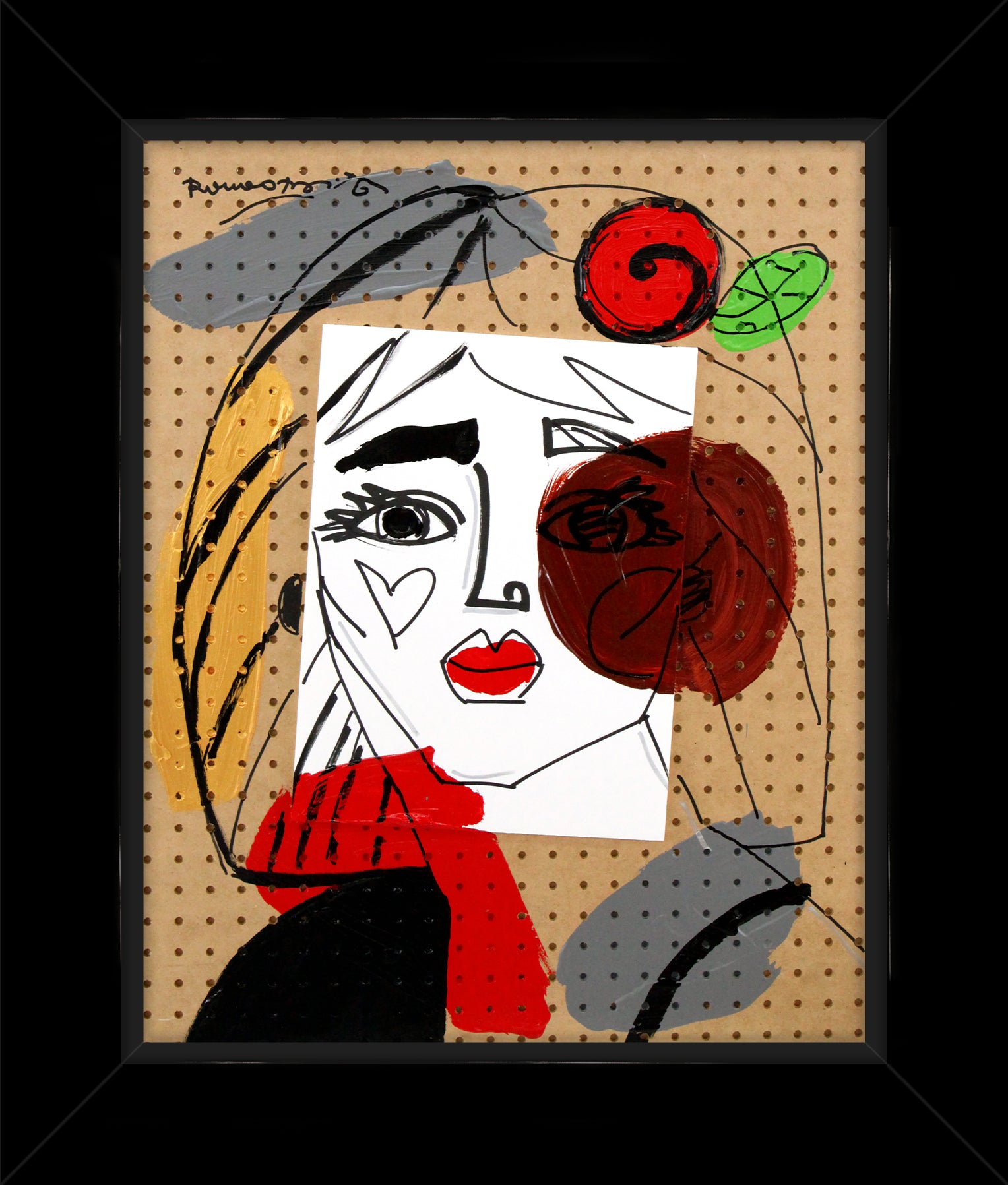 Romero Britto red flower original painting contemporary pop art piece
