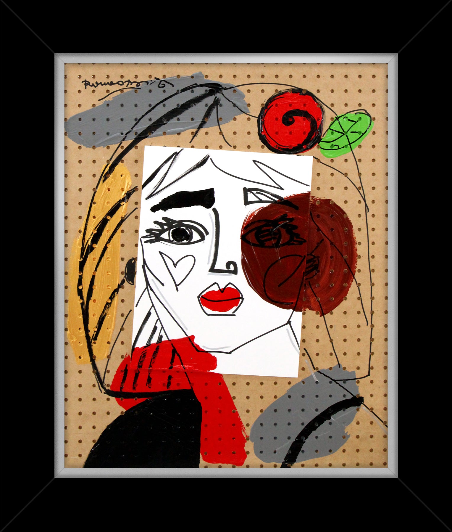 Romero Britto red flower original painting colorful pop art design