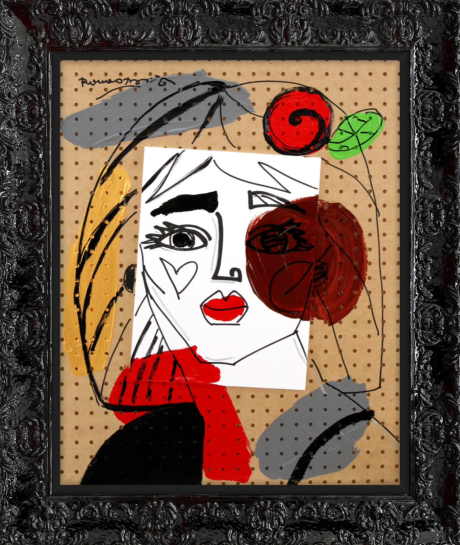 red flower original painting colorful decorative collectible gift idea
