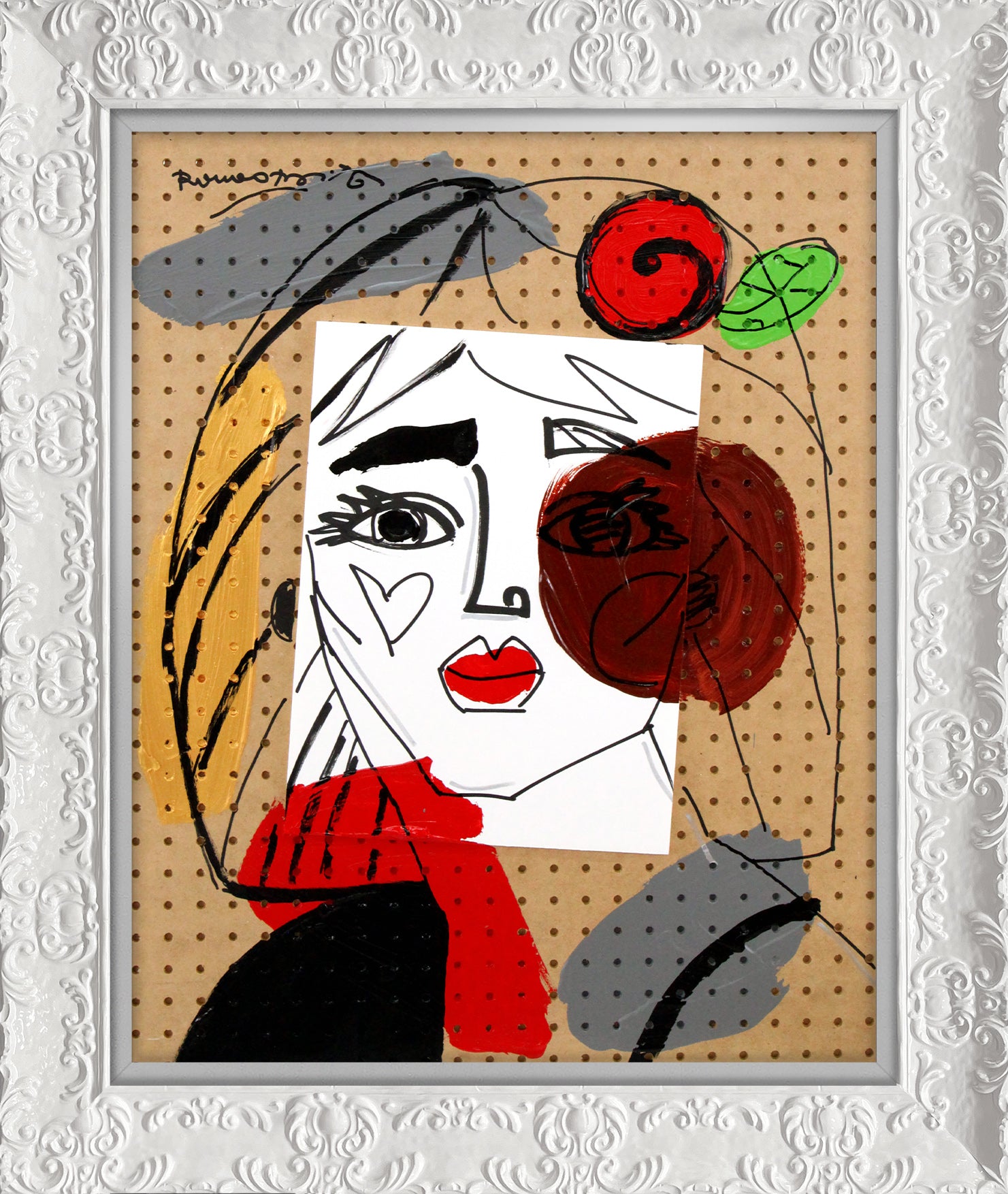 Romero Britto red flower original painting colorful pop art design