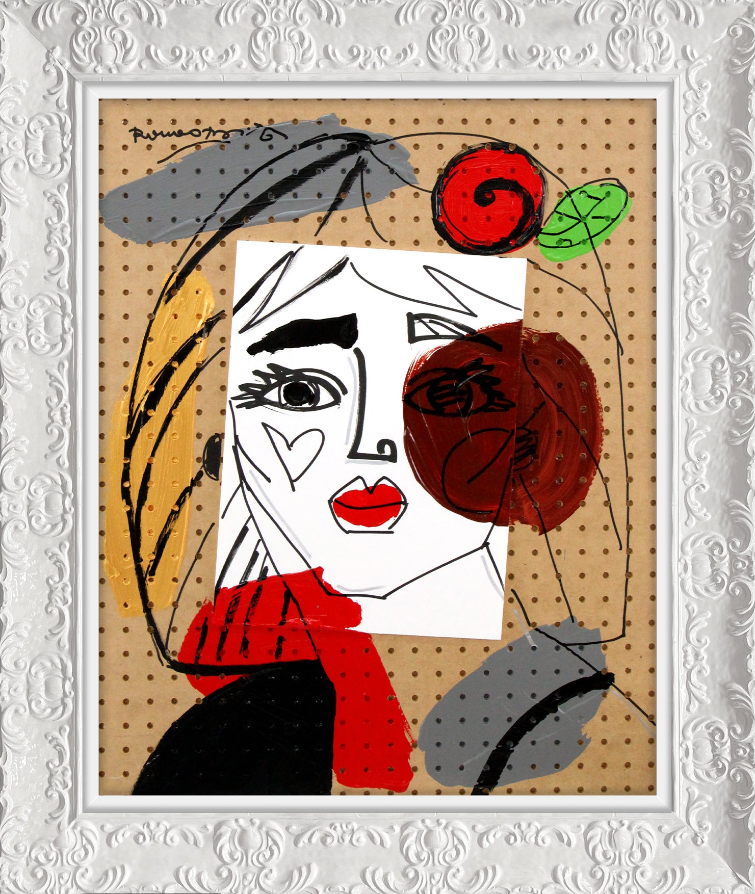 red flower original painting colorful decorative collectible gift idea